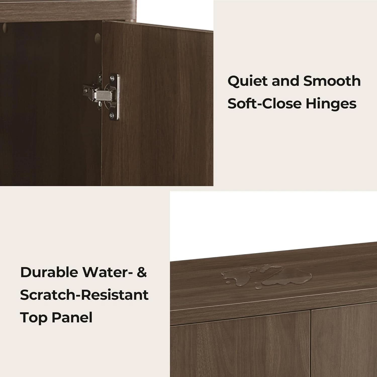 Walnut Sideboard Buffet Cabinet With Generous Storage And Wave Pattern Doors