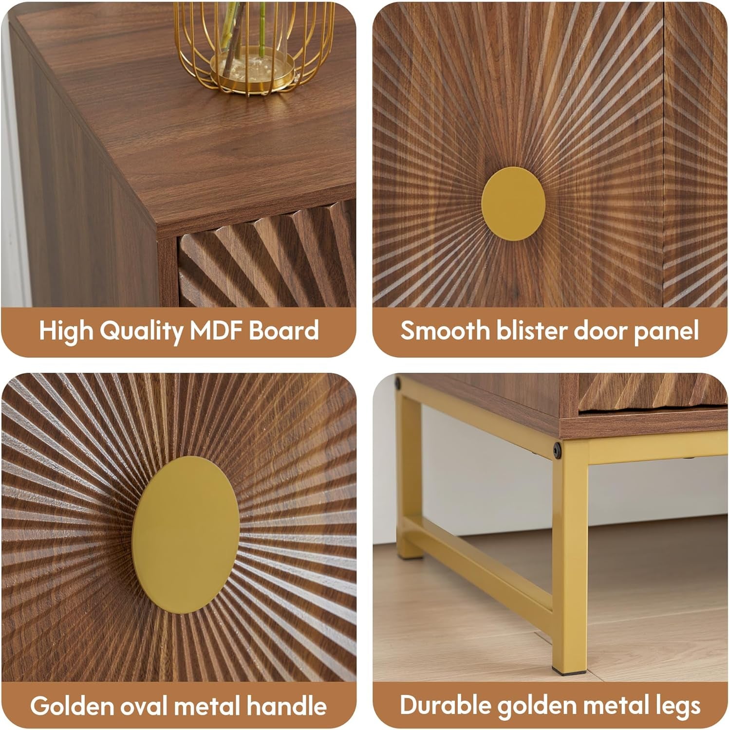 Walnut Sideboard Cabinet With Adjustable Shelves For Dining Room