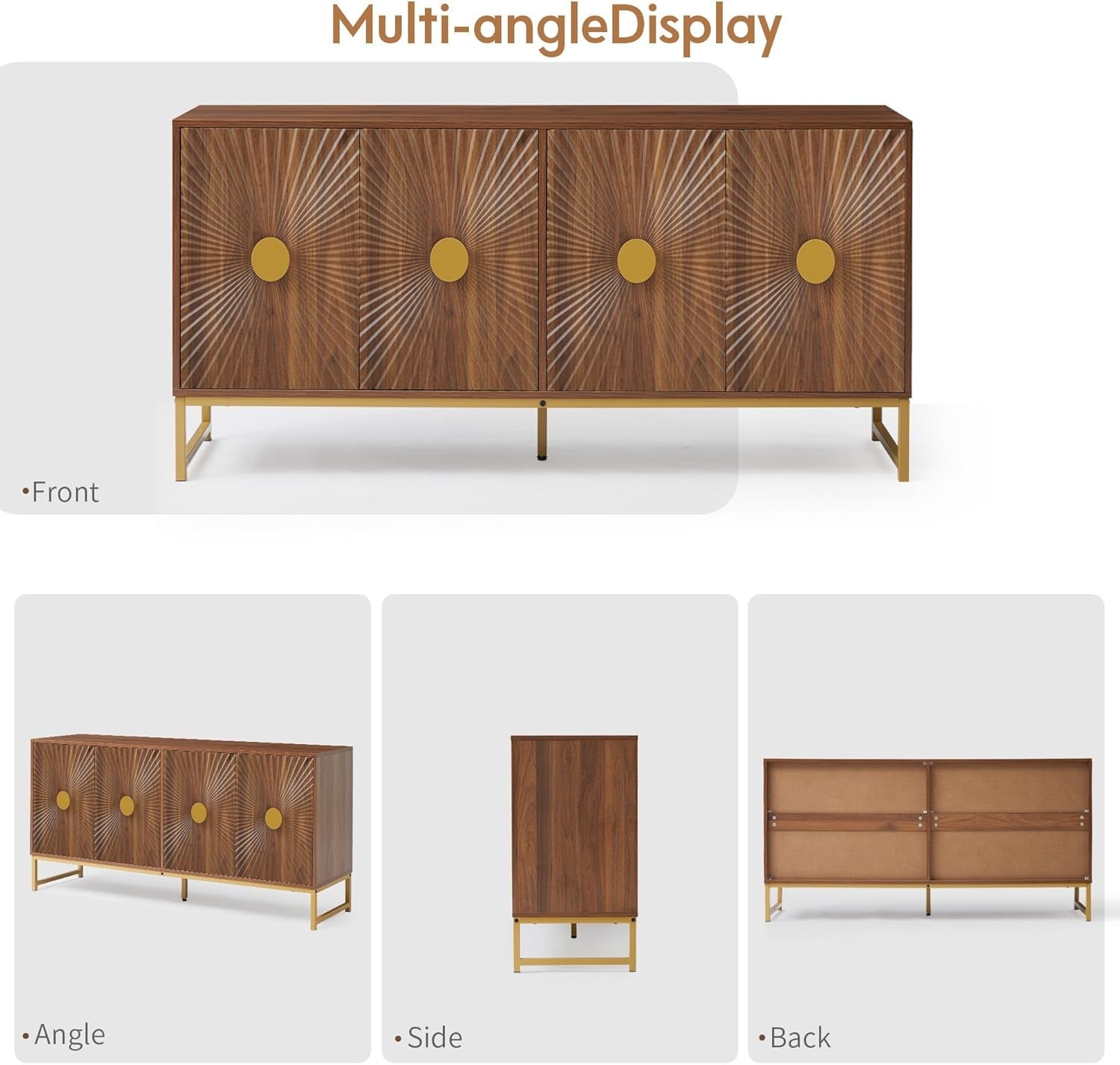 Walnut Sideboard Cabinet With Adjustable Shelves For Dining Room