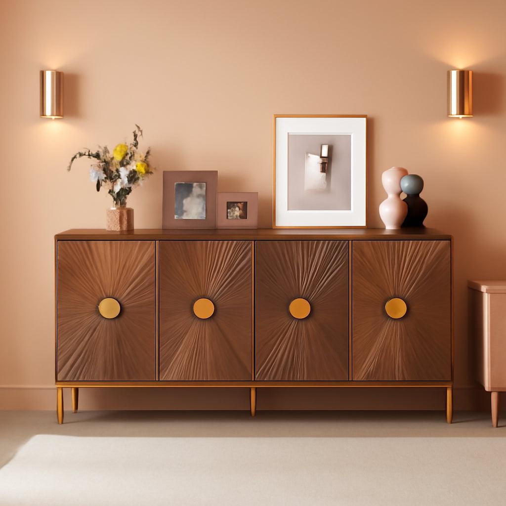 Walnut Sideboard Cabinet With Adjustable Shelves For Dining Room