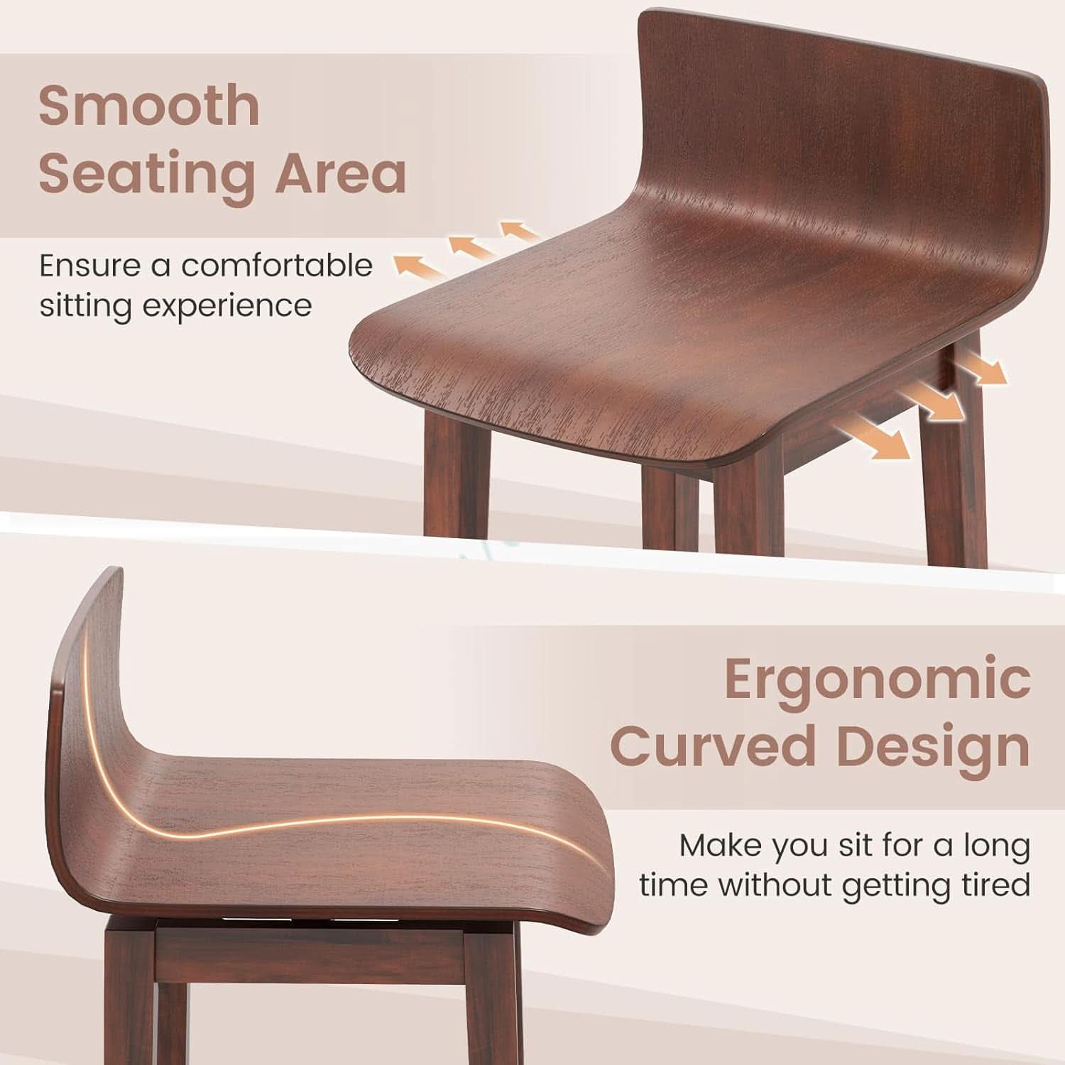 Walnut Swivel Bar Stools Set Of 4 Counter Height Kitchen