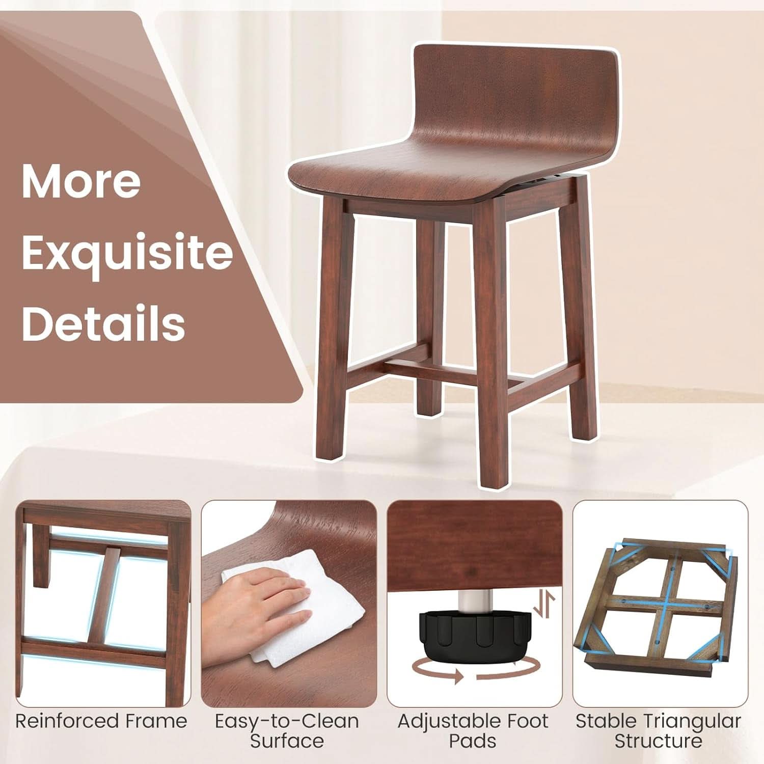Walnut Swivel Bar Stools Set Of 4 Counter Height Kitchen