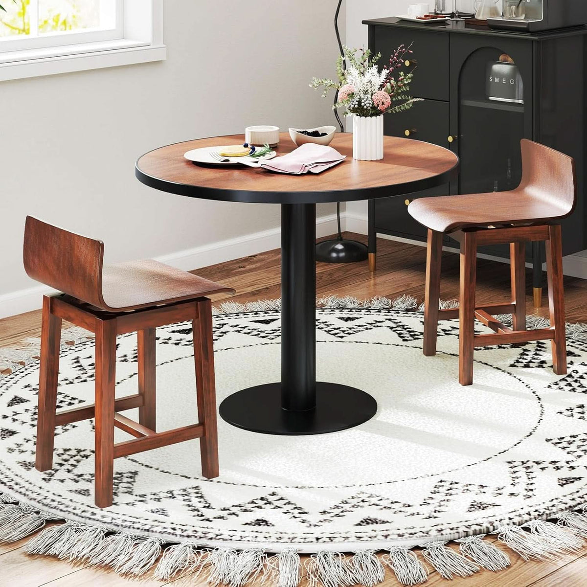 Walnut Swivel Bar Stools Set Of 4 Counter Height Kitchen