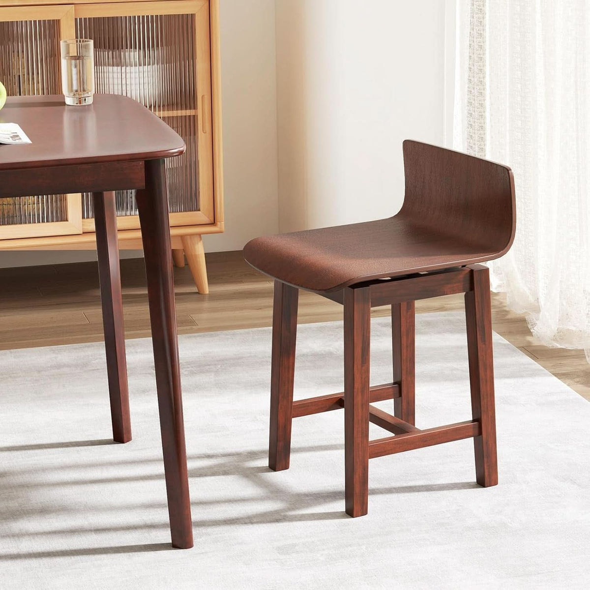 Walnut Swivel Bar Stools Set Of 4 Counter Height Kitchen