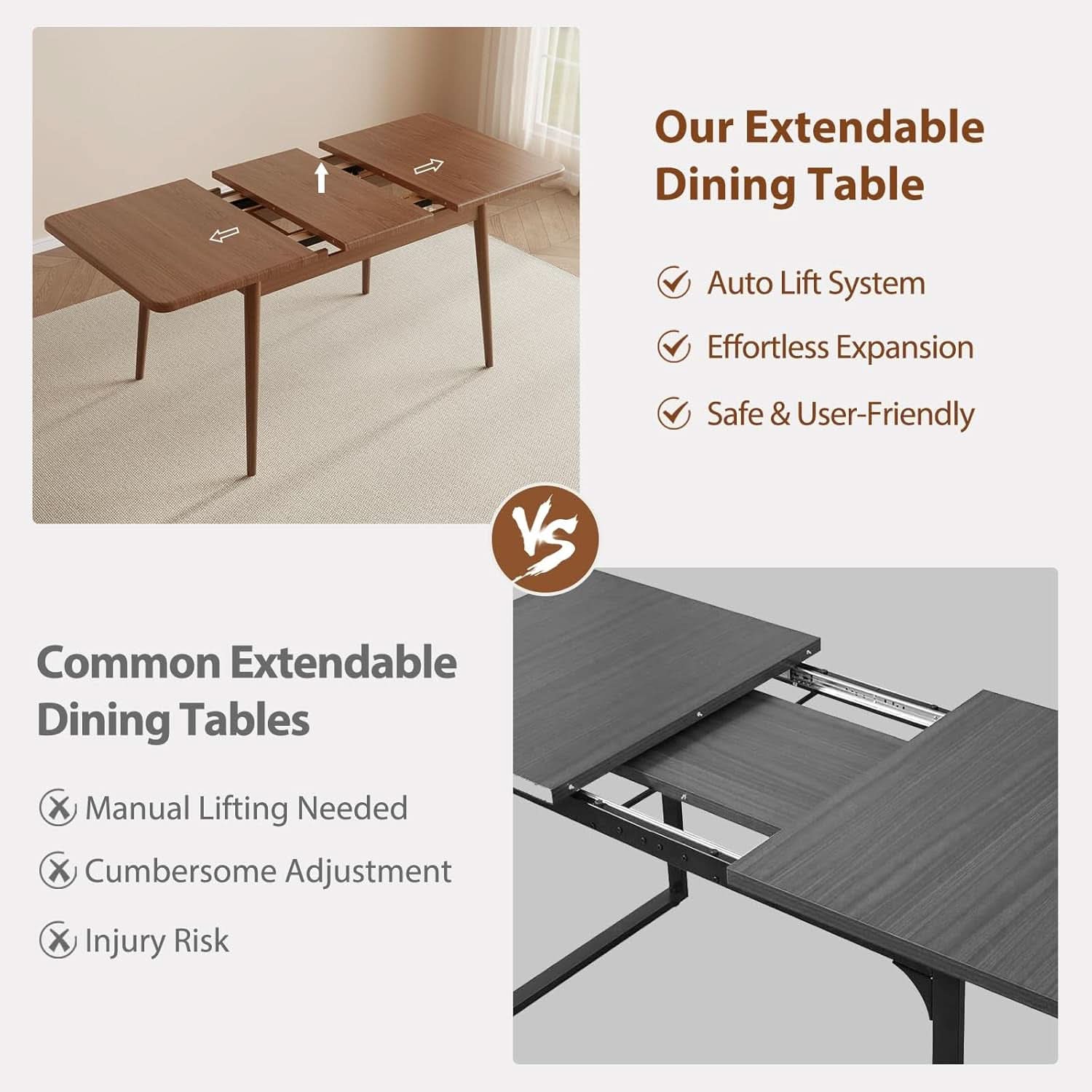 Walnut Telescoping Solid Dining Table With Extension