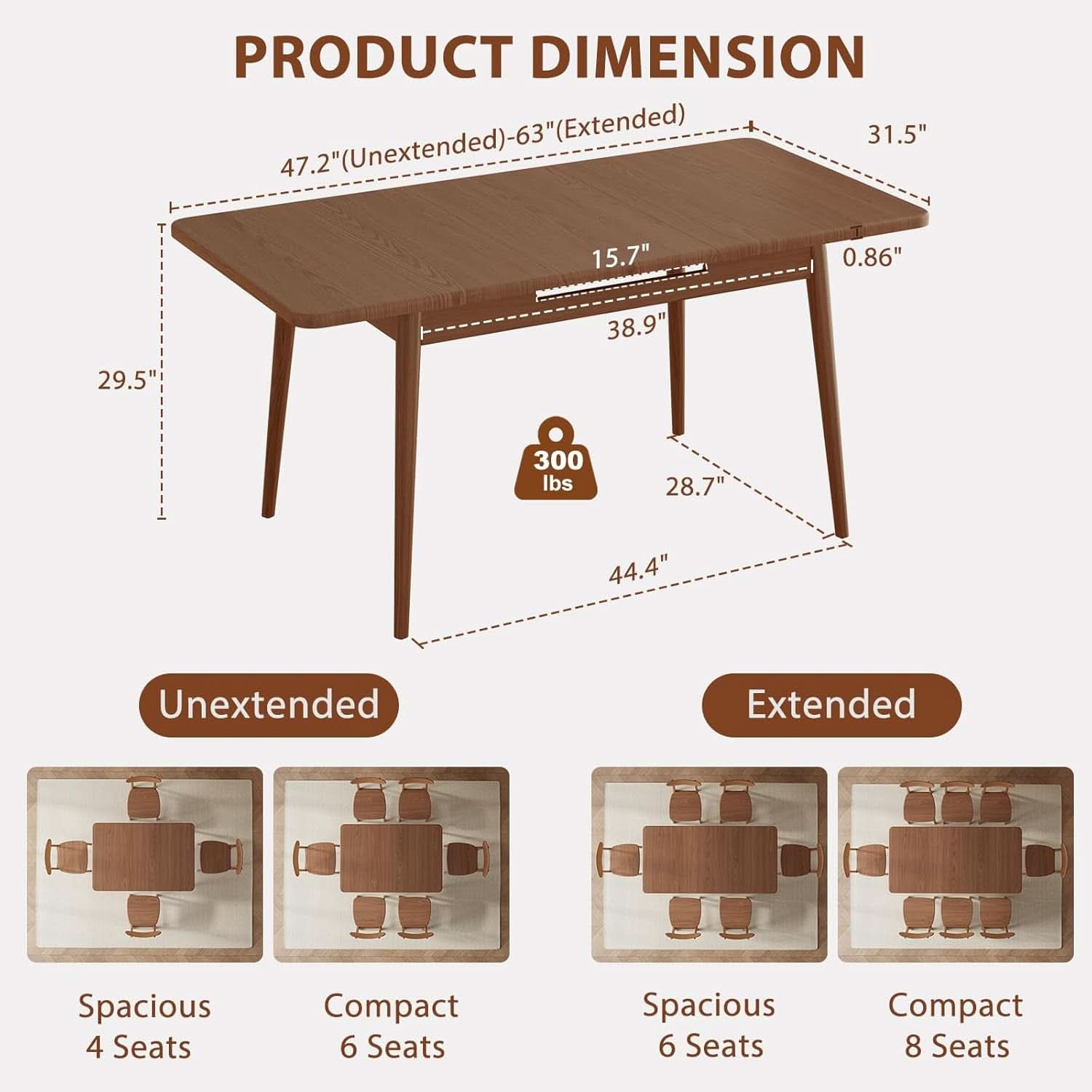 Walnut Telescoping Solid Dining Table With Extension