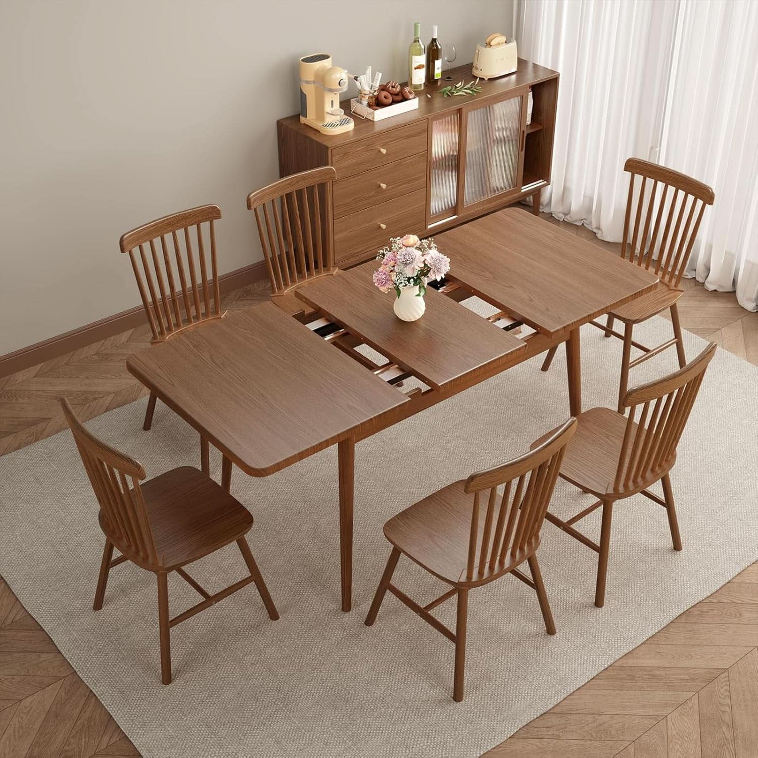 Walnut Telescoping Solid Dining Table With Extension