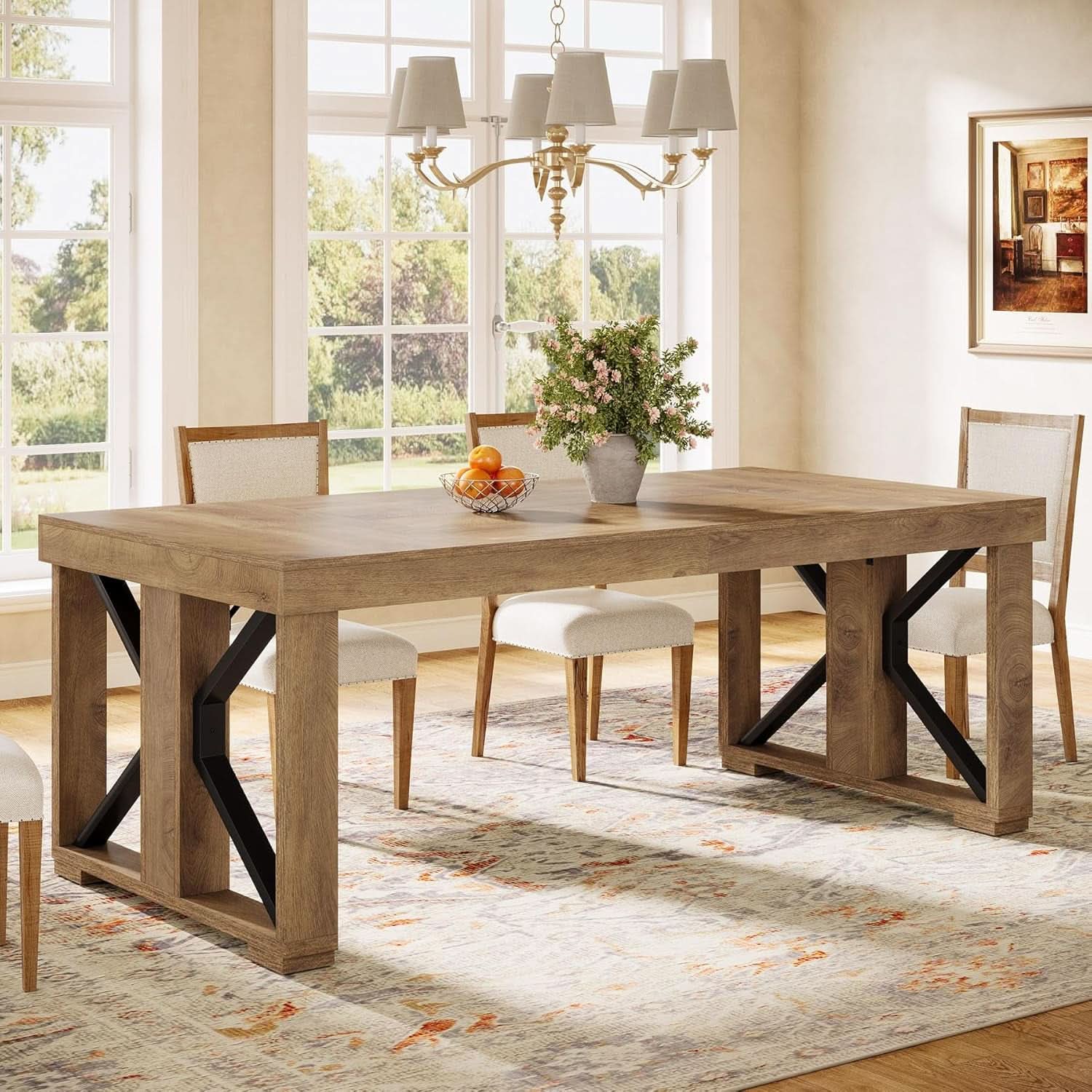 Walnut Wood Rectangular Dining Table 70.87 Inches Seats Six To Eight