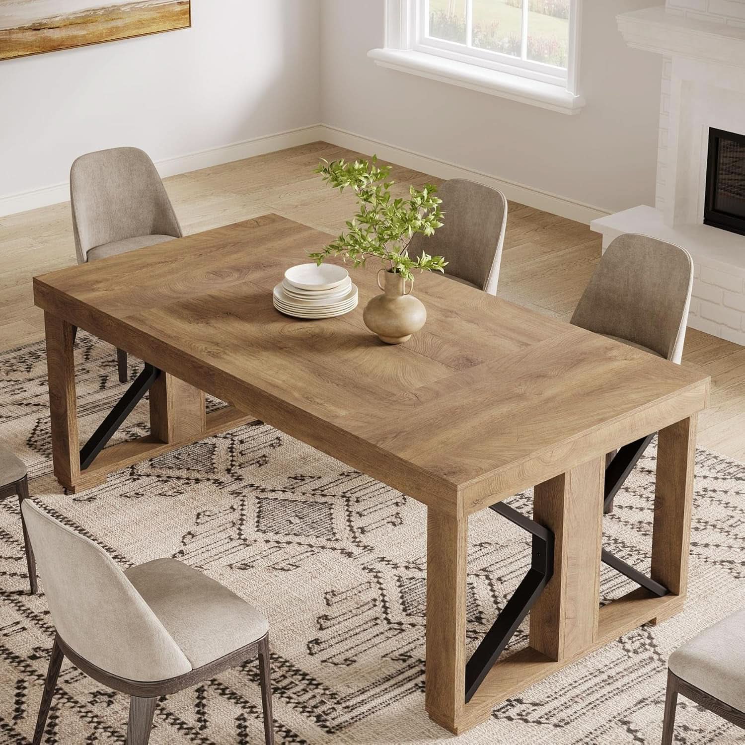 Walnut Wood Rectangular Dining Table 70.87 Inches Seats Six To Eight