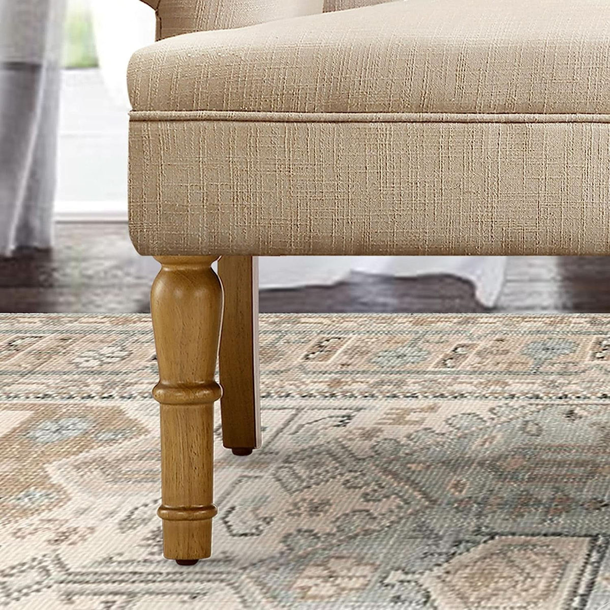 Warm Beige Tufted Linen Love Seat For Small Spaces
