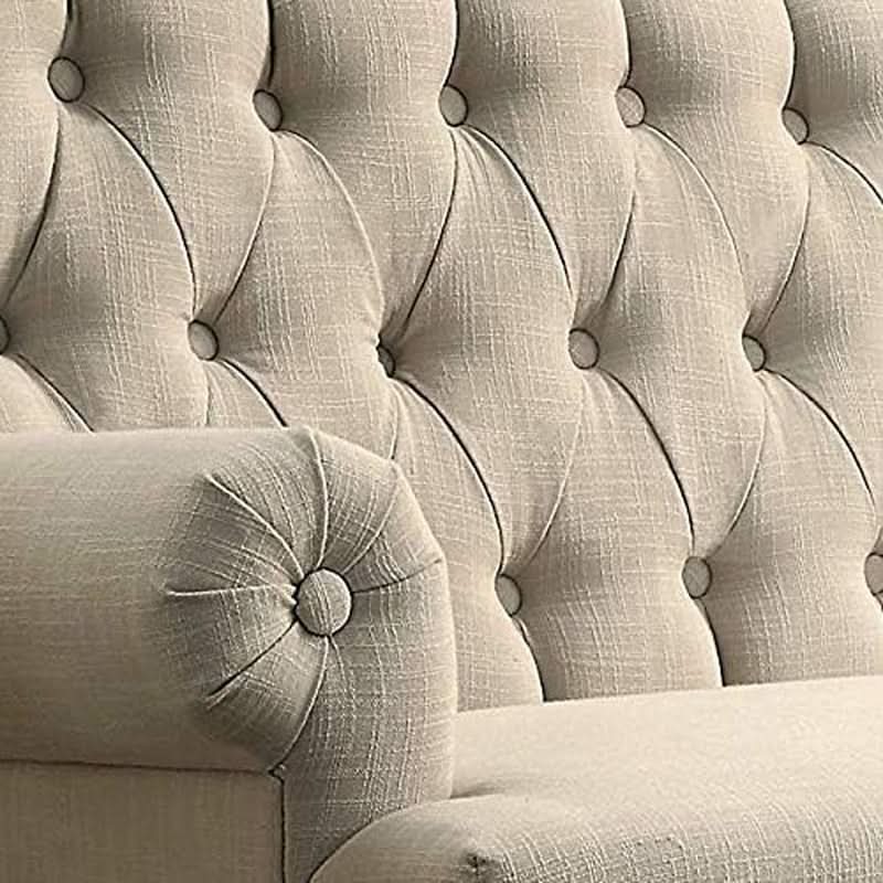 Warm Beige Tufted Linen Love Seat For Small Spaces