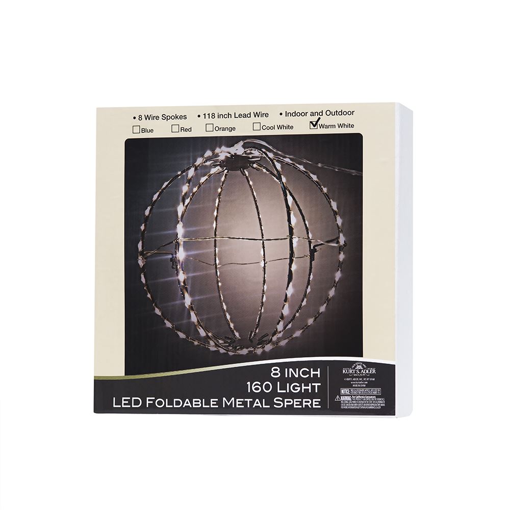 Warm White LED Foldable Metal Sphere - 8 Inch