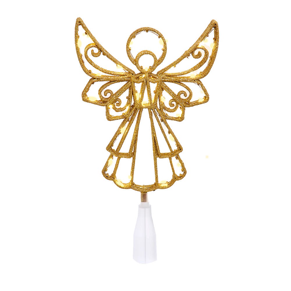 Warm White LED Gold Angel Treetop - 9.25 inch