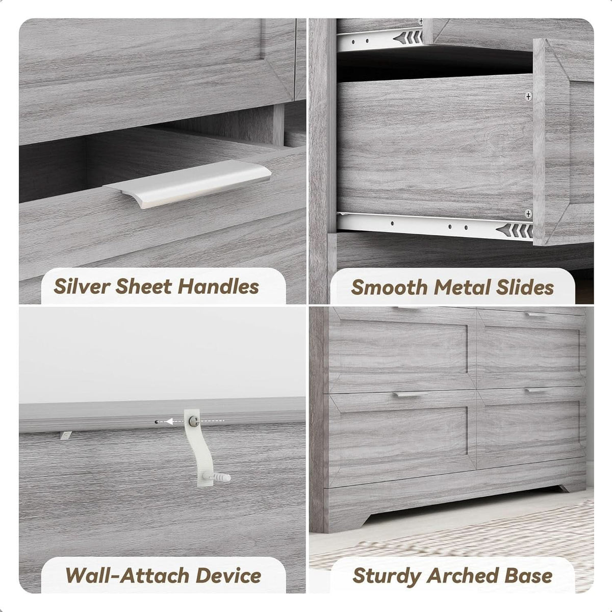 Wash Grey Six Drawer Contemporary Hardwood Dresser