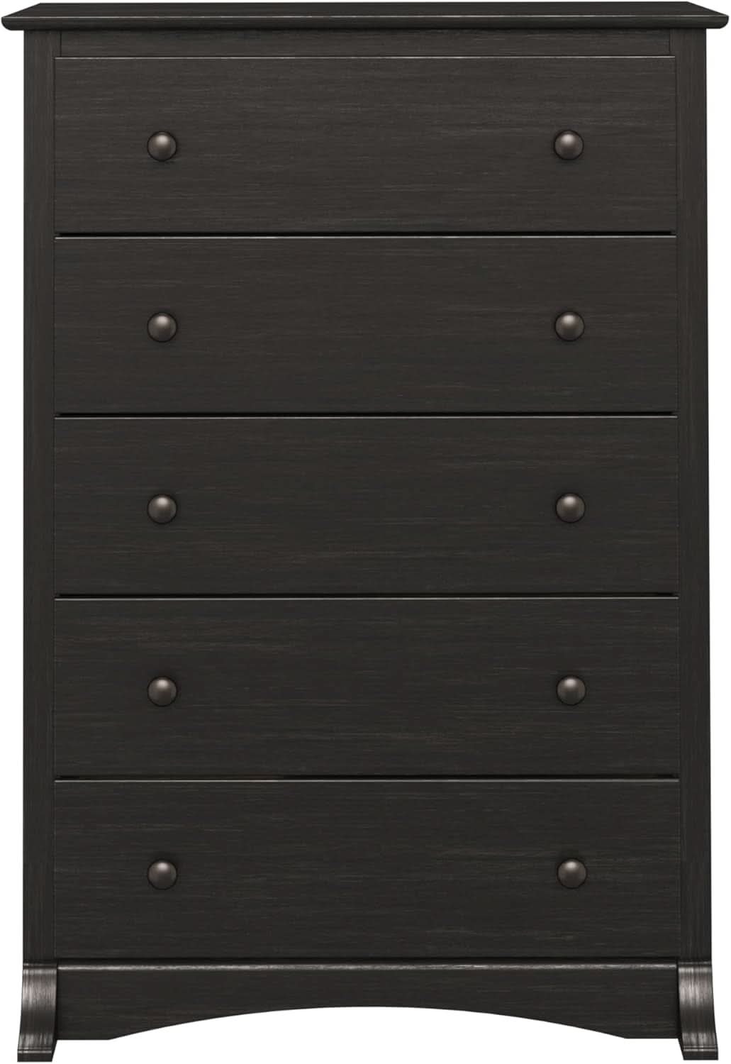 Washed Black Traditional 5 Drawer Tall Dresser For Bedroom