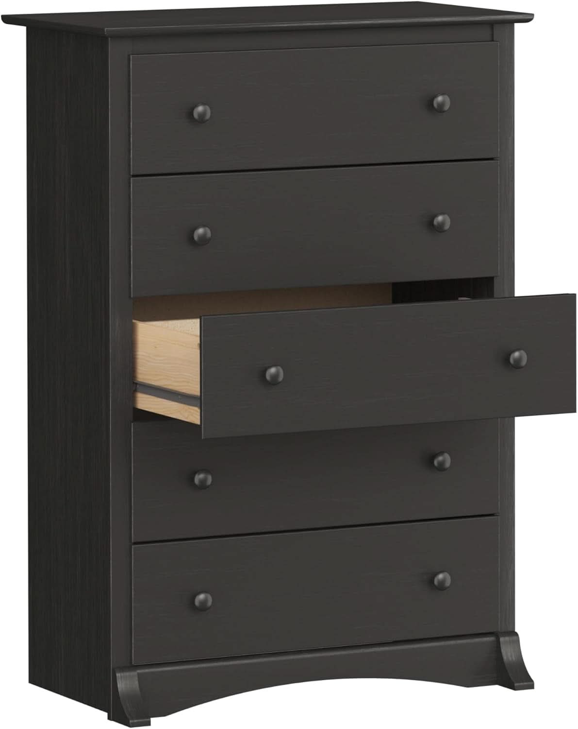 Washed Black Traditional 5 Drawer Tall Dresser For Bedroom