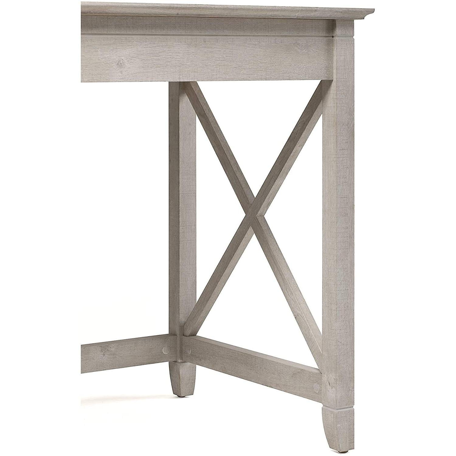 Washed Gray L-Shaped Desk With File Cabinet, 60 Inch Wide