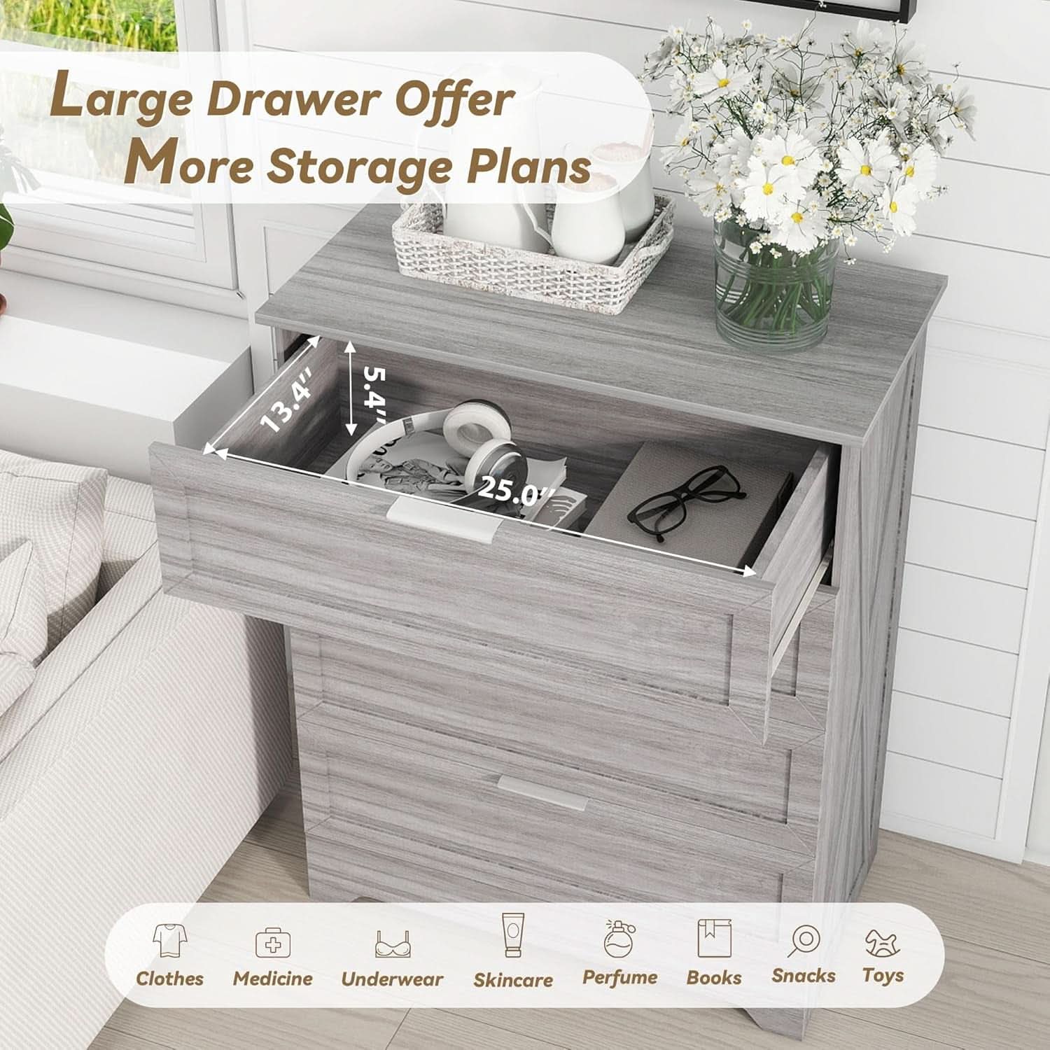 Washed Grey Farmhouse 4 Drawer Distinctive Dresser