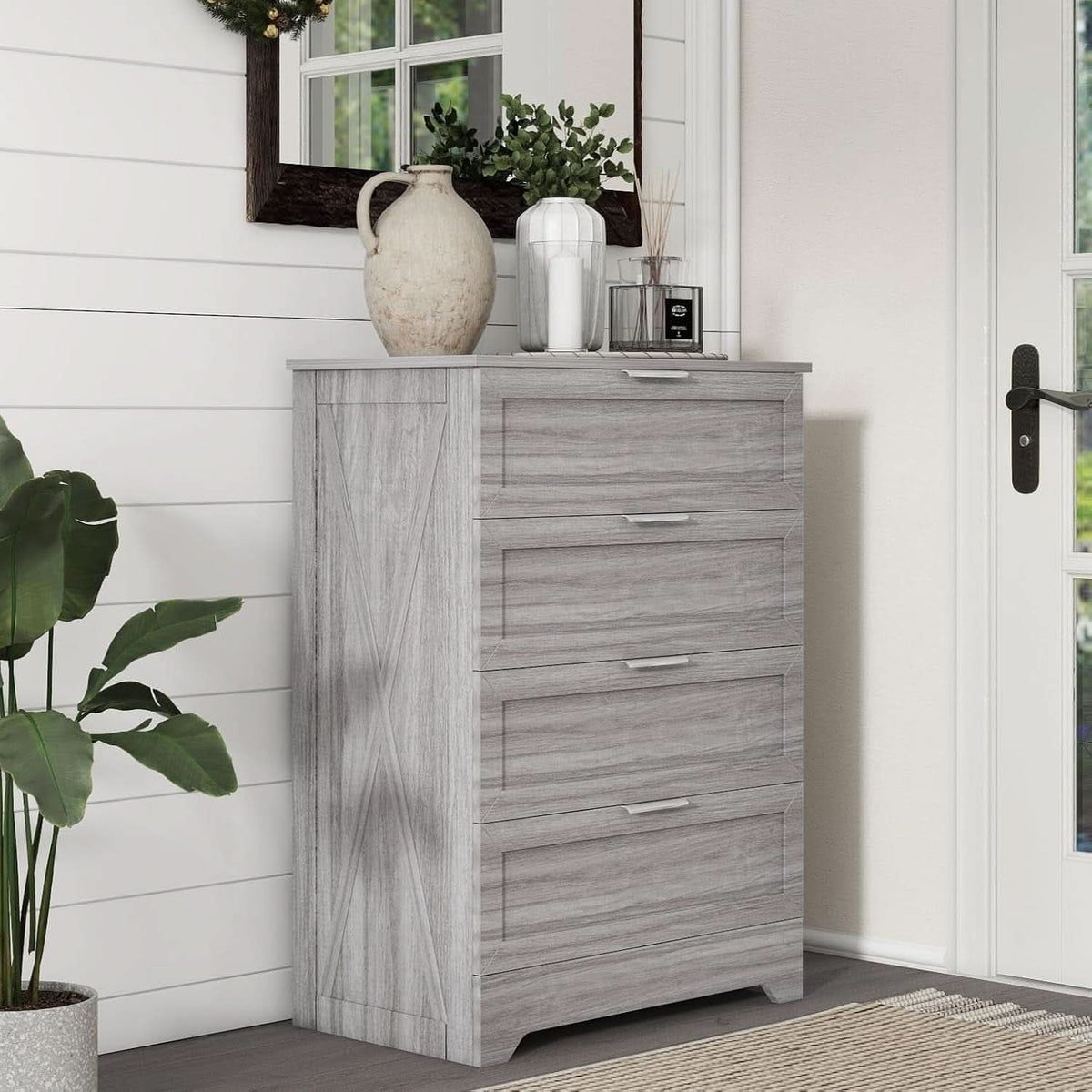 Washed Grey Farmhouse 4 Drawer Distinctive Dresser