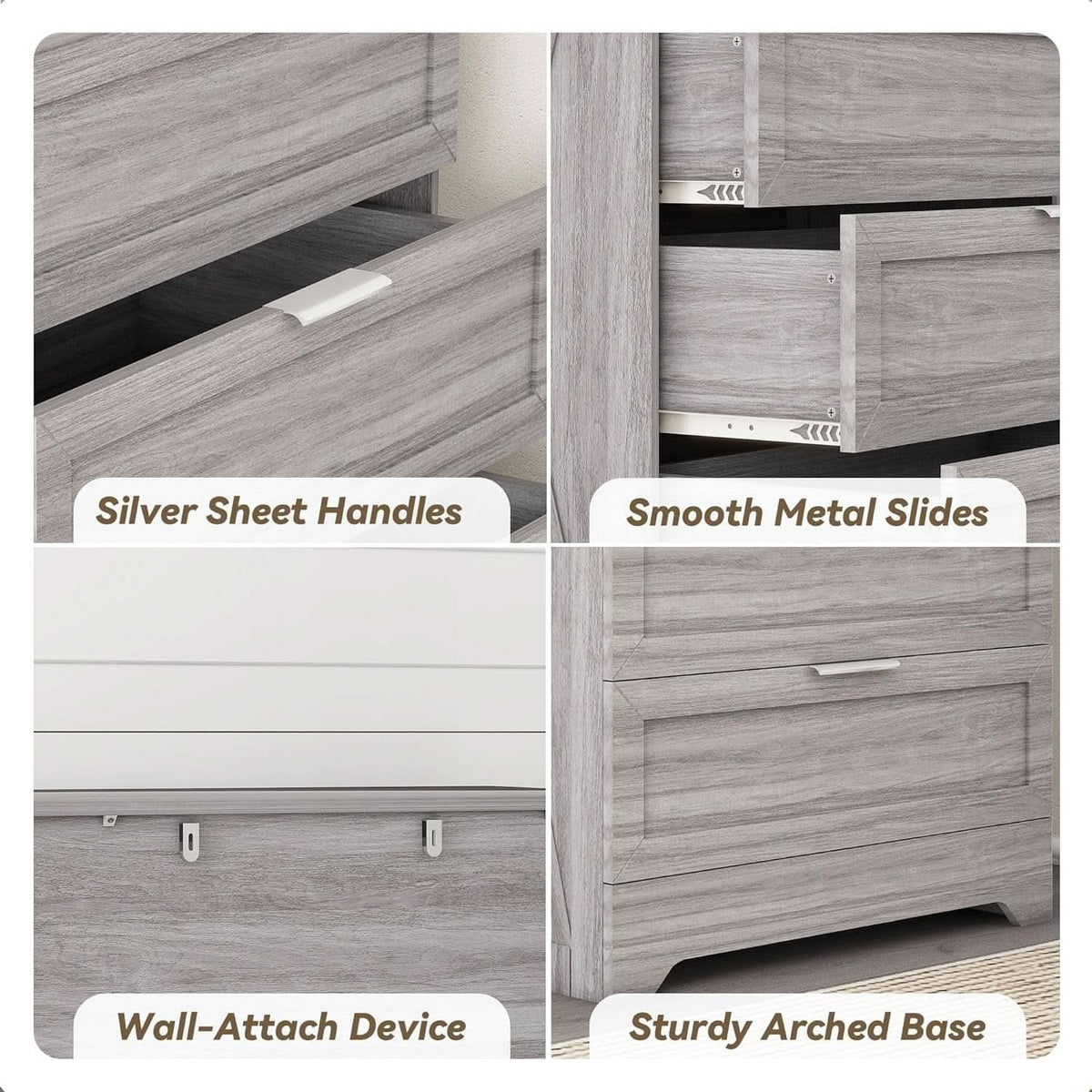 Washed Grey Farmhouse 4 Drawer Distinctive Dresser