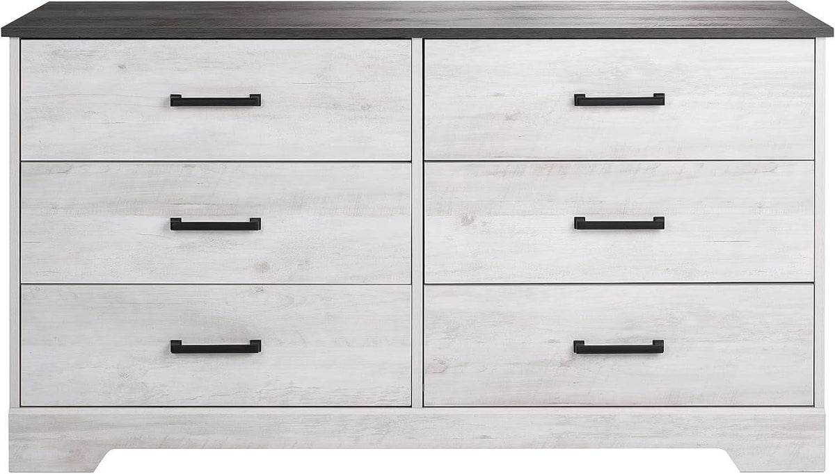 Washed White Farmhouse Dresser 6 Drawer Chest 53 Inch Wide