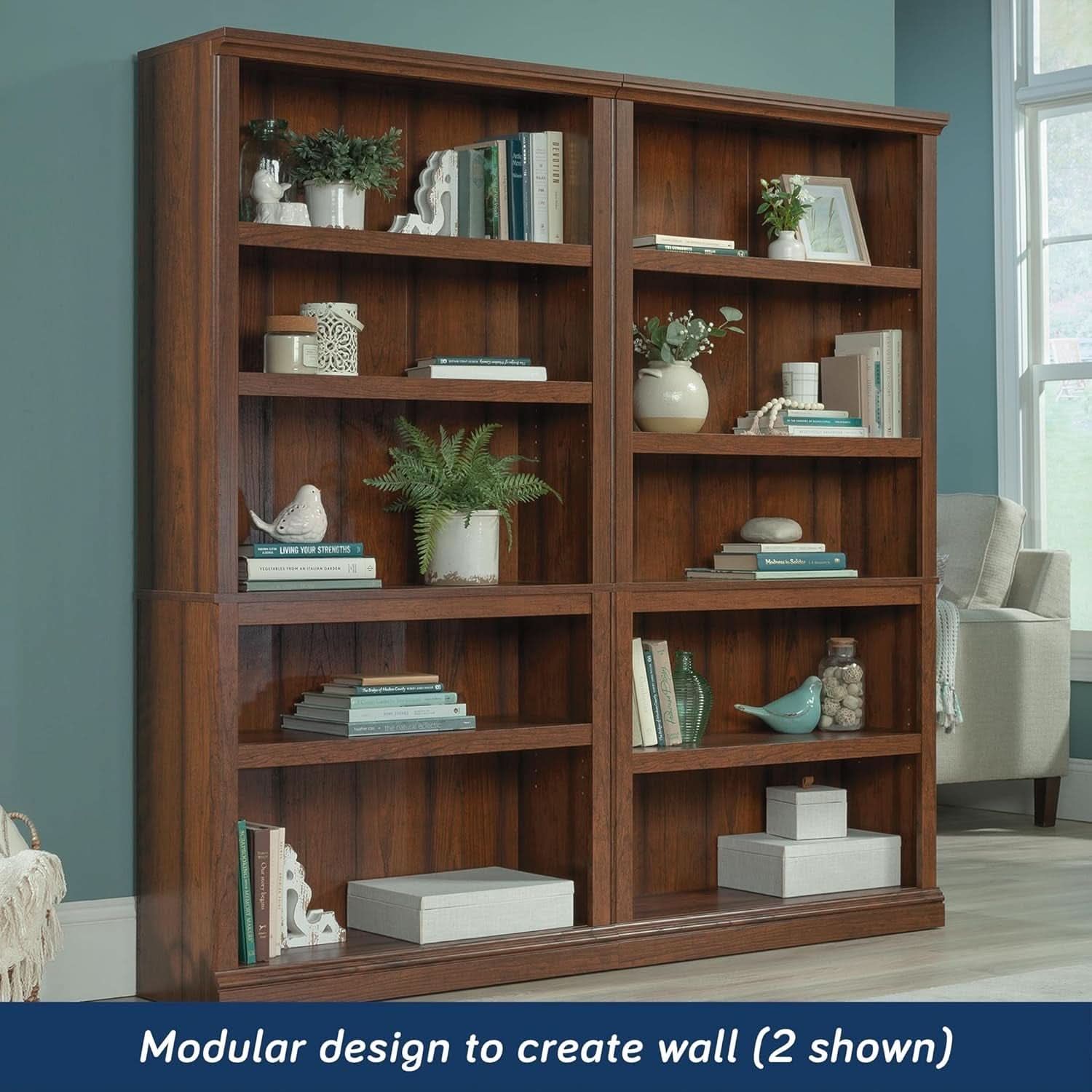 Washington Cherry 5 Shelf Bookcase With Adjustable Shelves