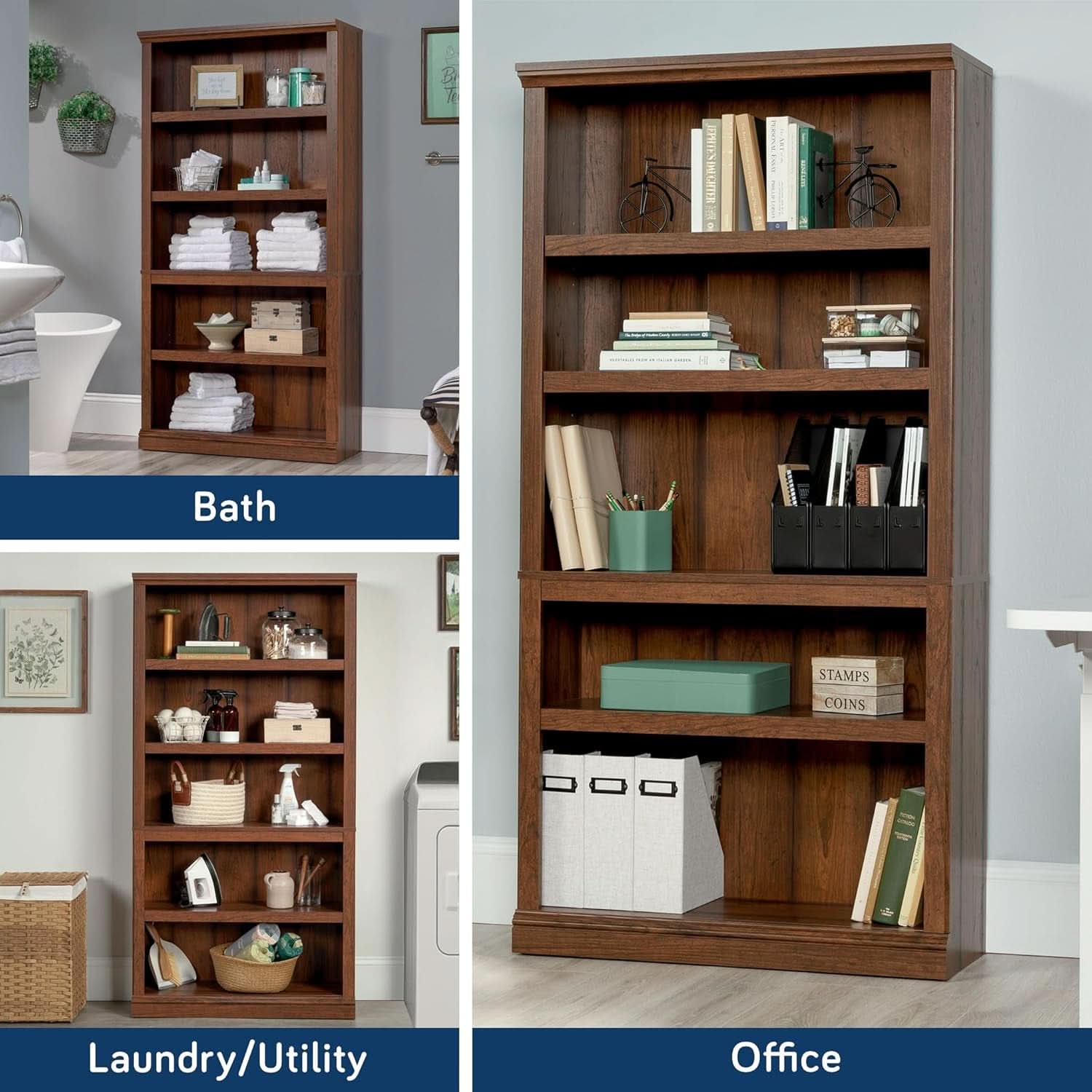 Washington Cherry 5 Shelf Bookcase With Adjustable Shelves