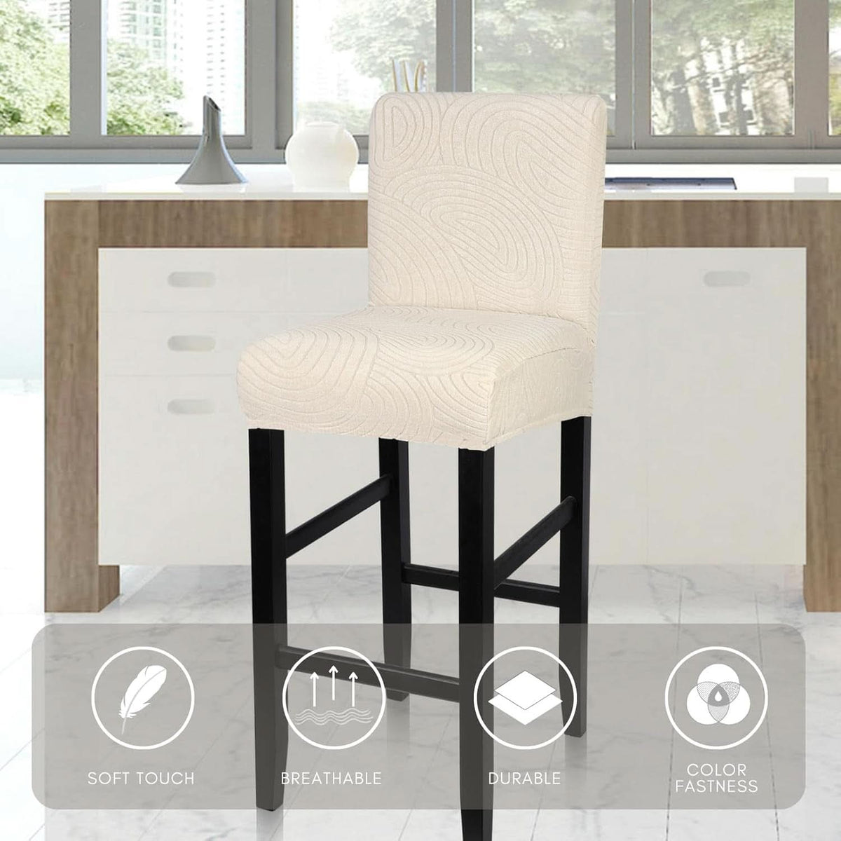 Water Repellent Bar Stool Covers Set Of 4 Beige Ripple Jacquard