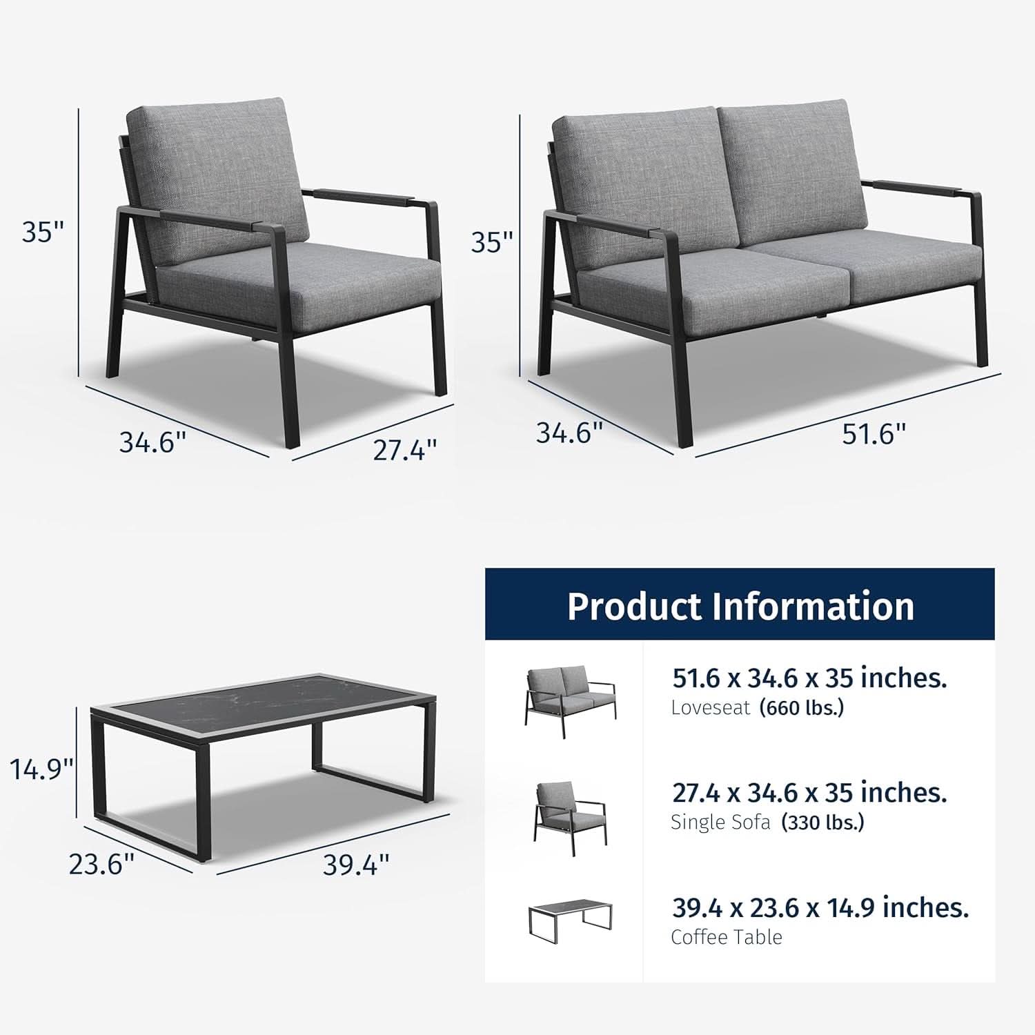 Waterproof 4-Piece Patio Furniture Set with Cushions