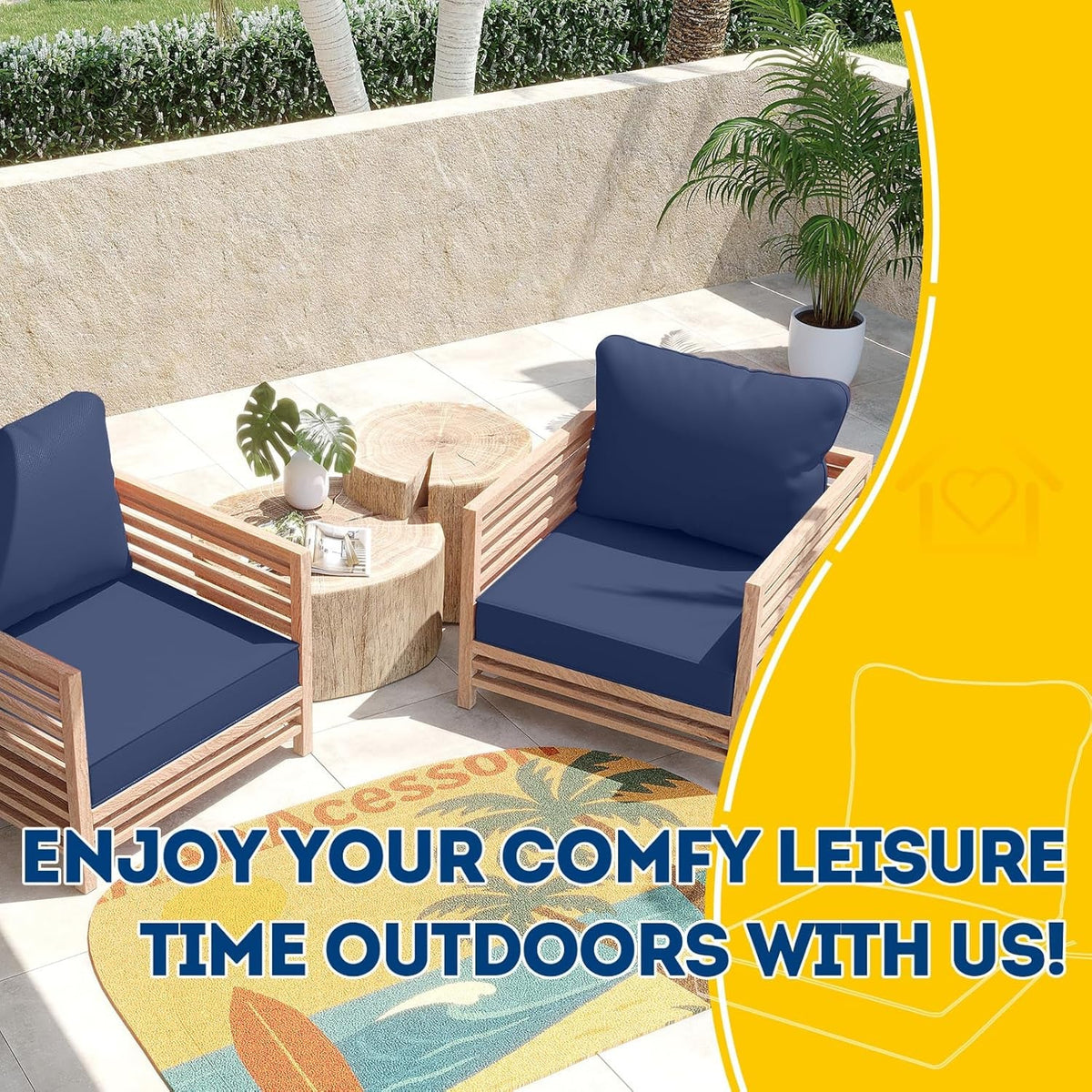 Waterproof Deep Seat Cushions Set for Outdoor Furniture