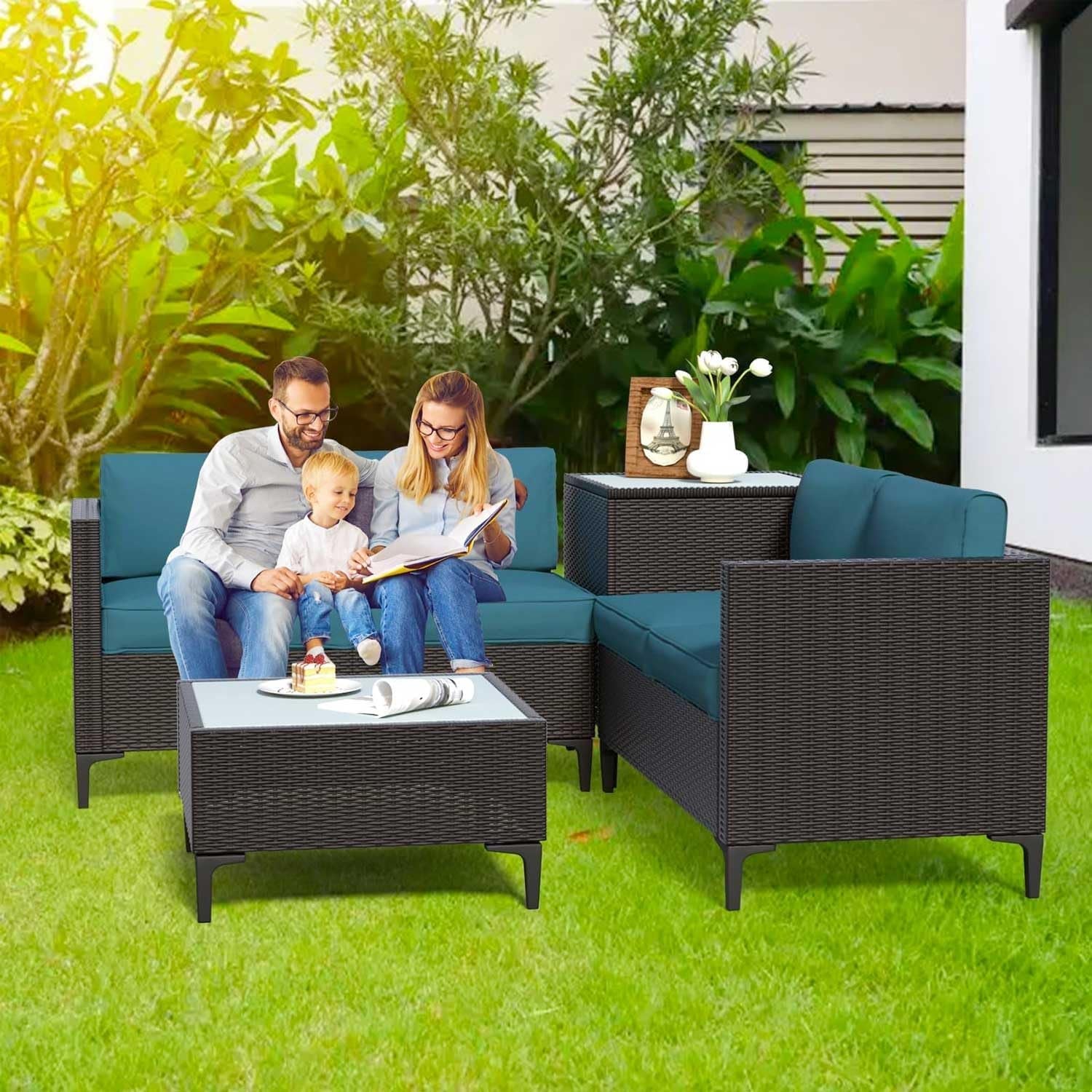 Waterproof Rattan Patio Furniture Set with Thick Cushions