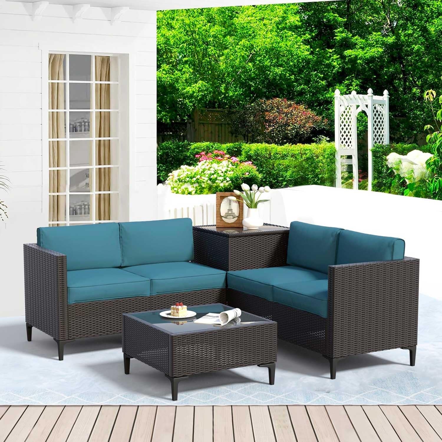 Waterproof Rattan Patio Furniture Set with Thick Cushions