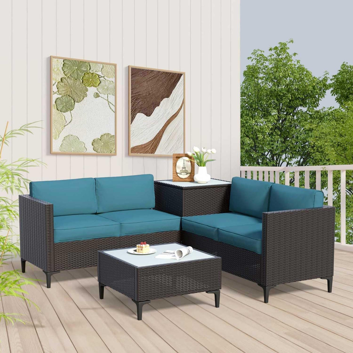 Waterproof Rattan Patio Furniture Set with Thick Cushions