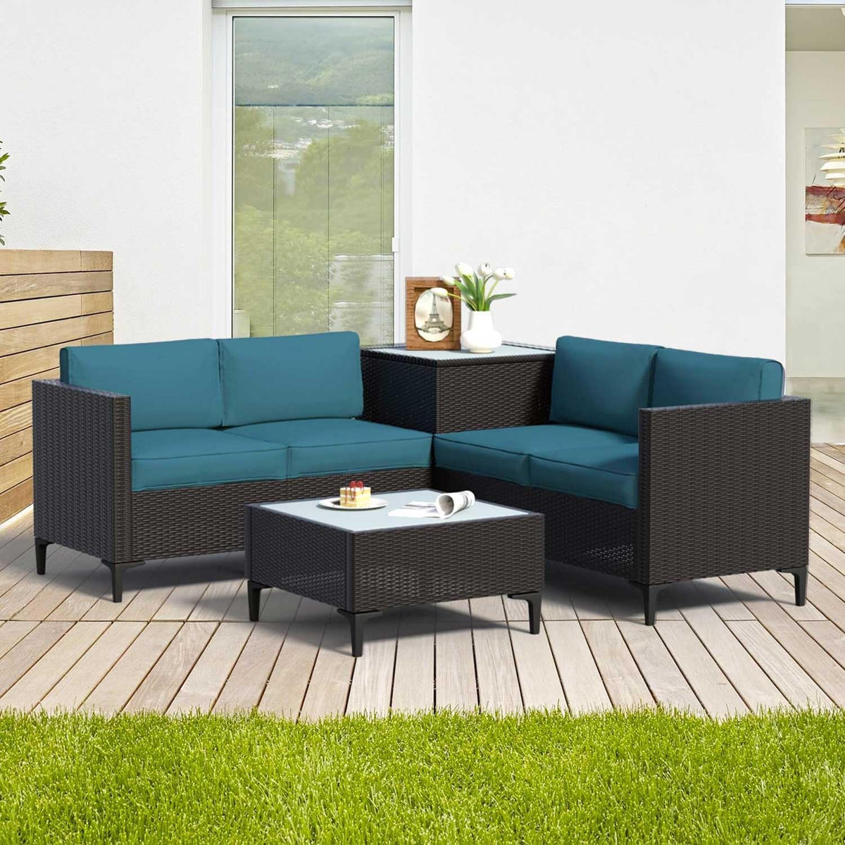 Waterproof Rattan Patio Furniture Set with Thick Cushions