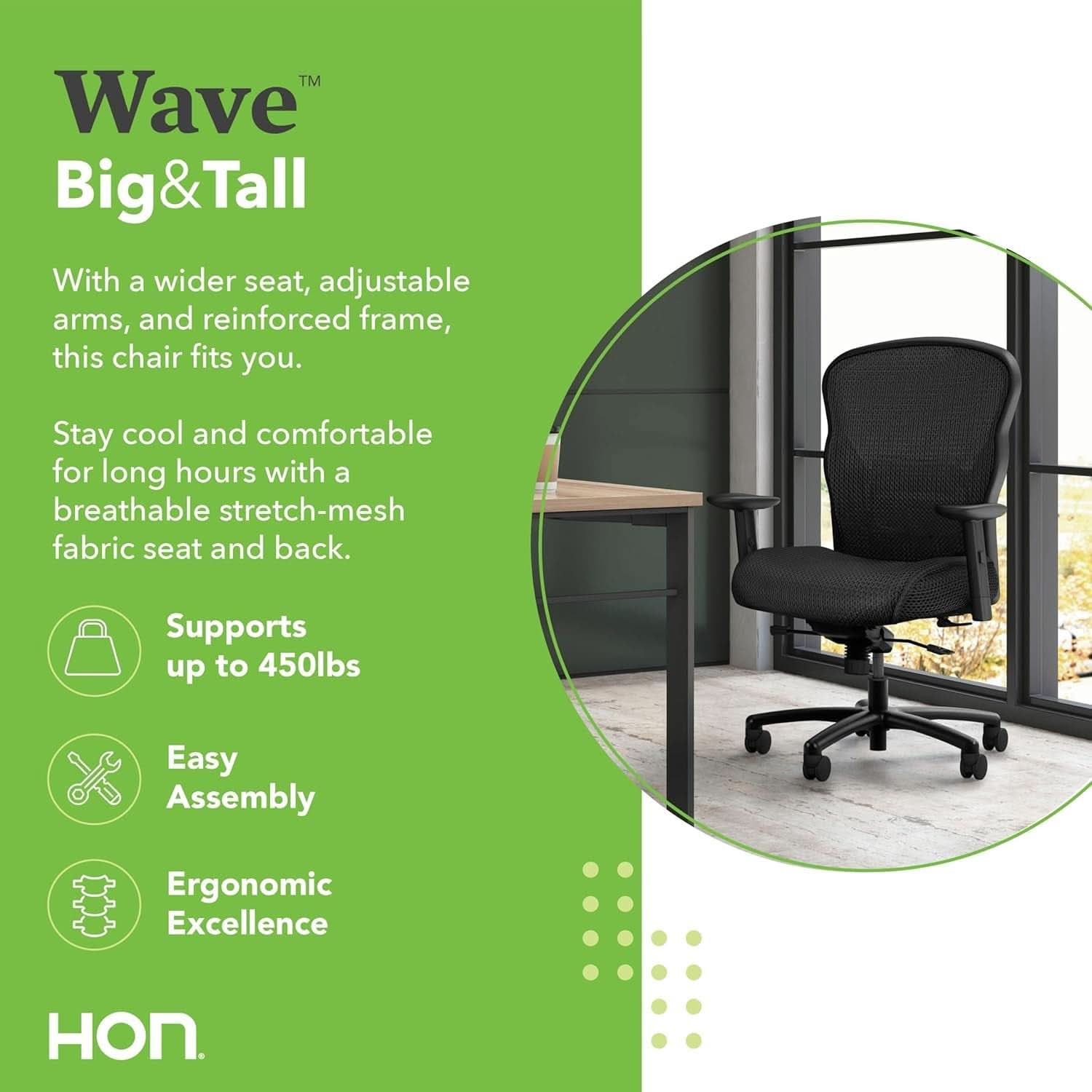 Wave Big And Tall Office Chair 450 Lb Capacity Ergonomic