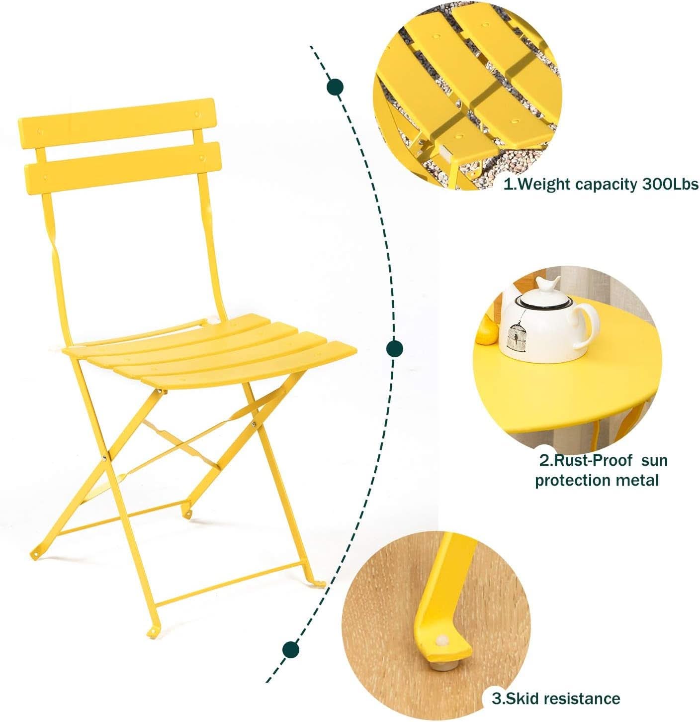Weather-Resistant 3-Piece Folding Bistro Set for Outdoors