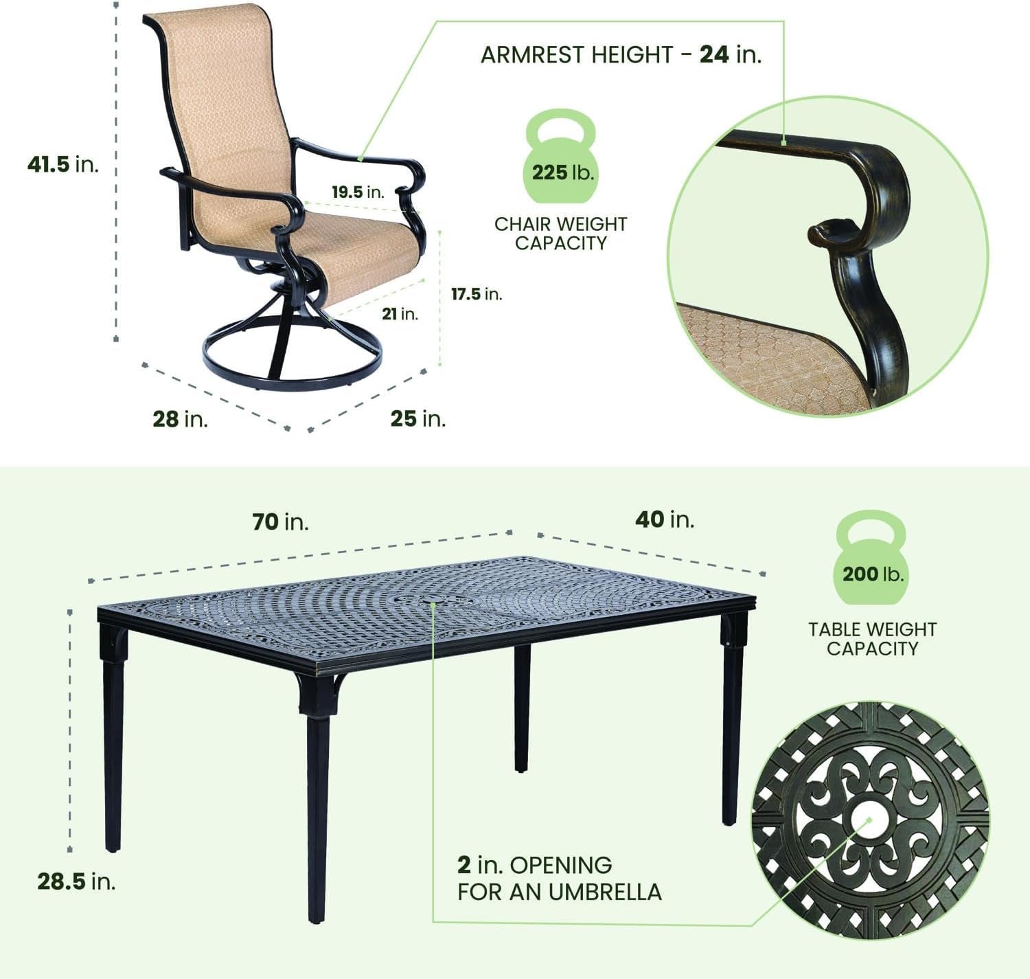 Weather Resistant Outdoor Dining Set with Swivel Rockers