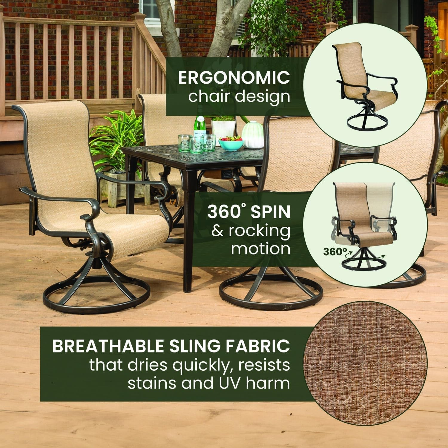 Weather Resistant Outdoor Dining Set with Swivel Rockers