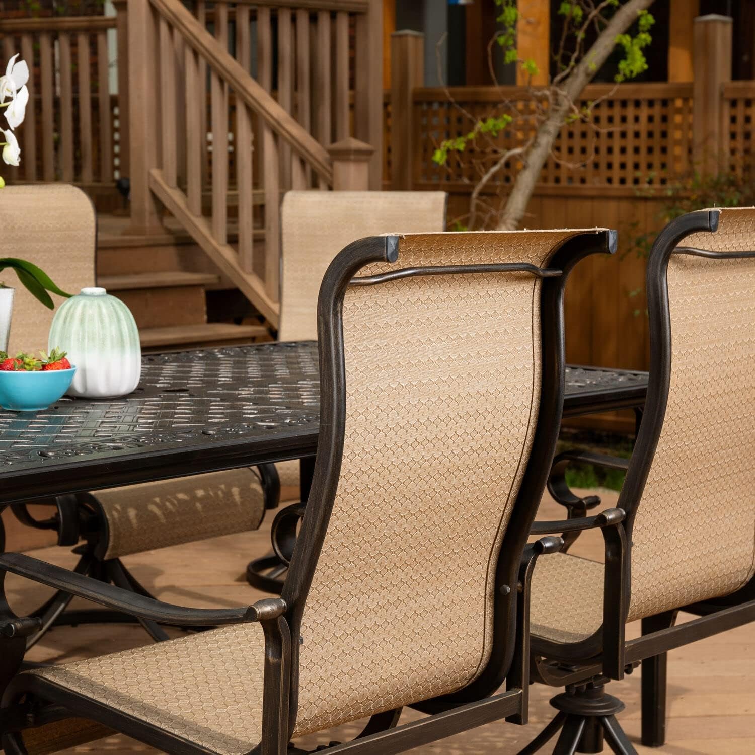 Weather Resistant Outdoor Dining Set with Swivel Rockers