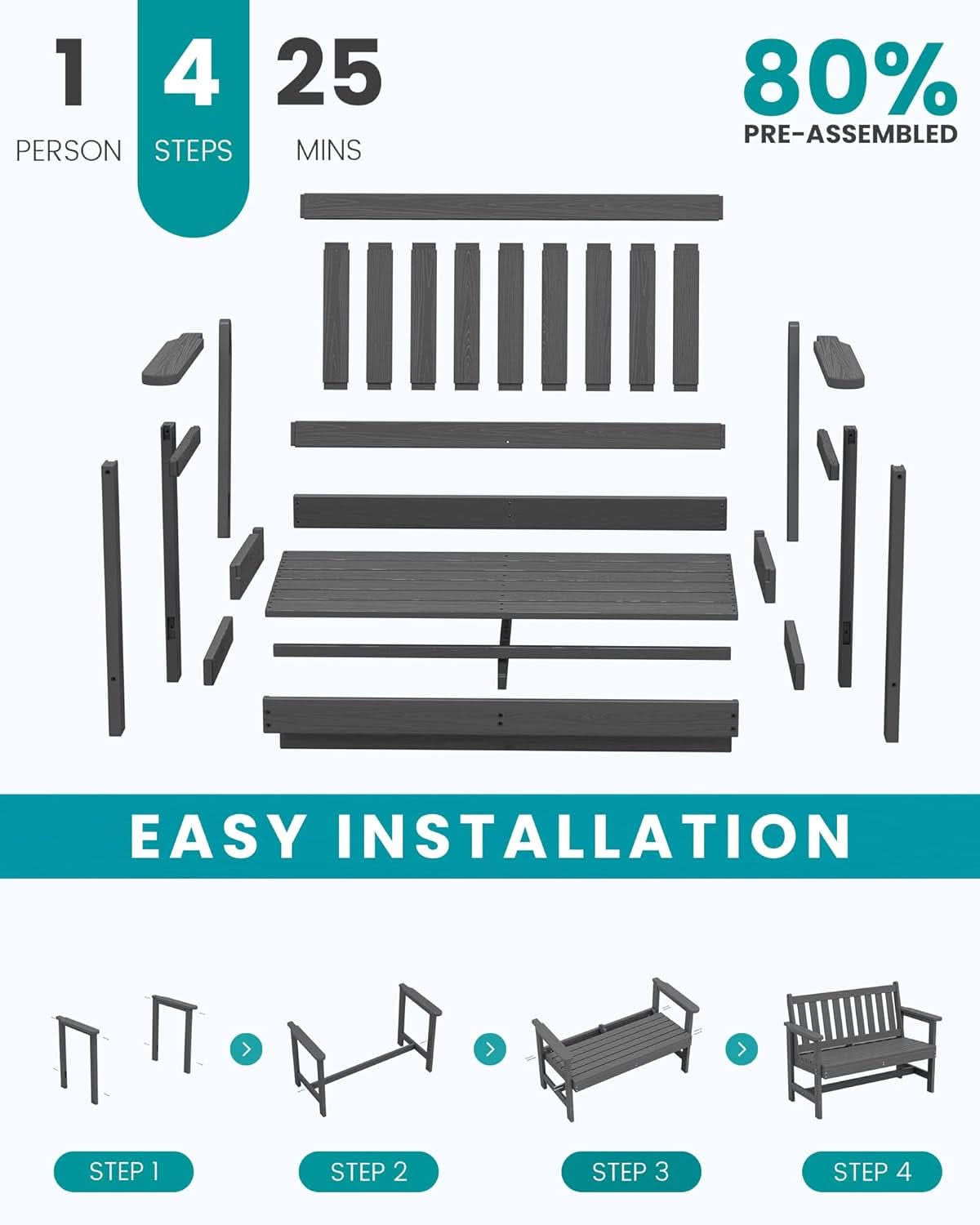 Weatherproof Two-Person Outdoor Bench With High Weight Capacity