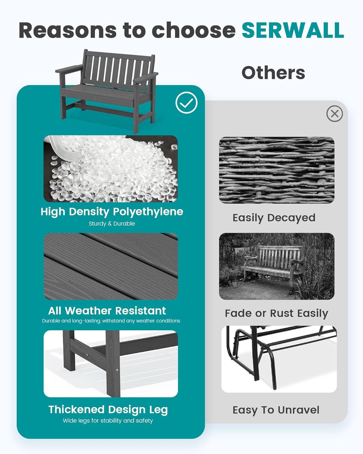 Weatherproof Two-Person Outdoor Bench With High Weight Capacity