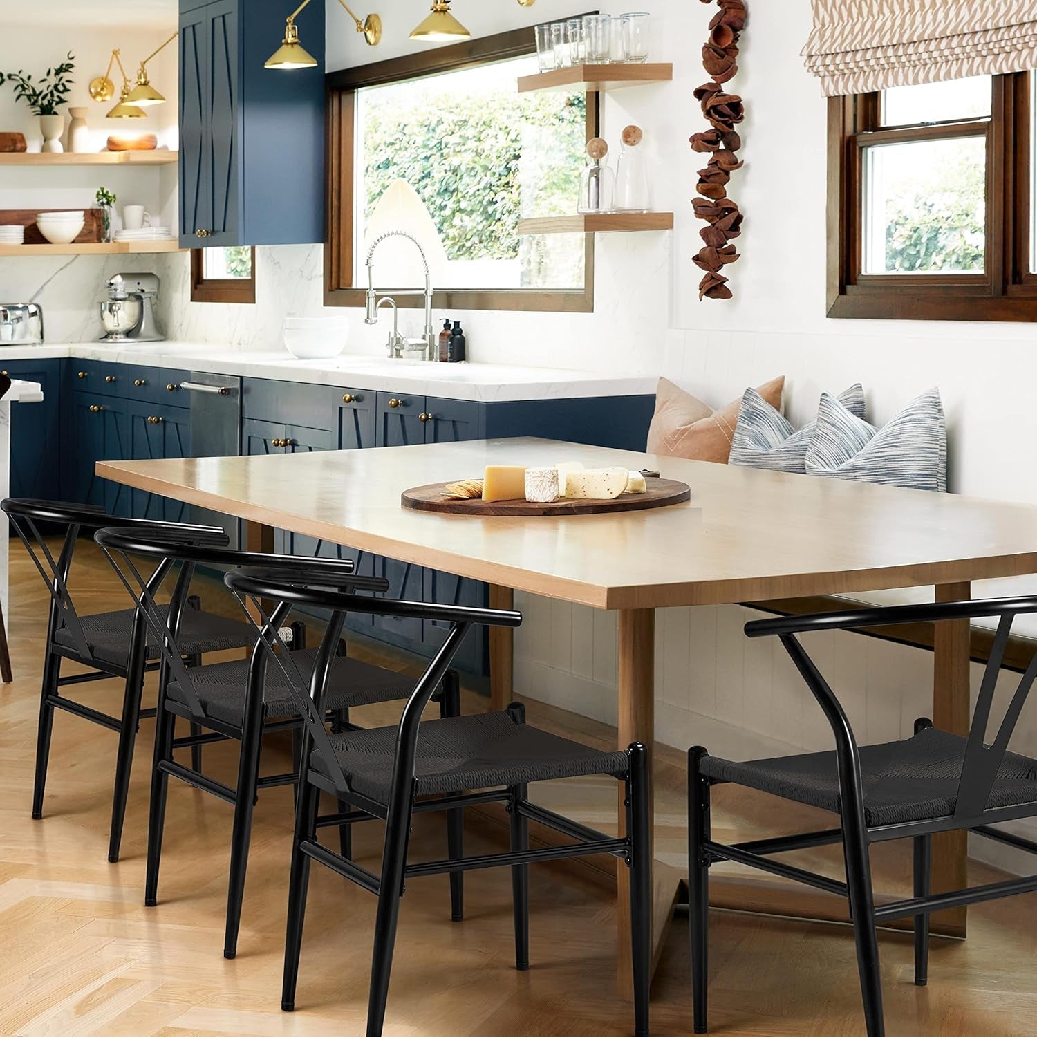 Weave Arm Chair Set 2 Black Y Shaped Backrest Dining Metal