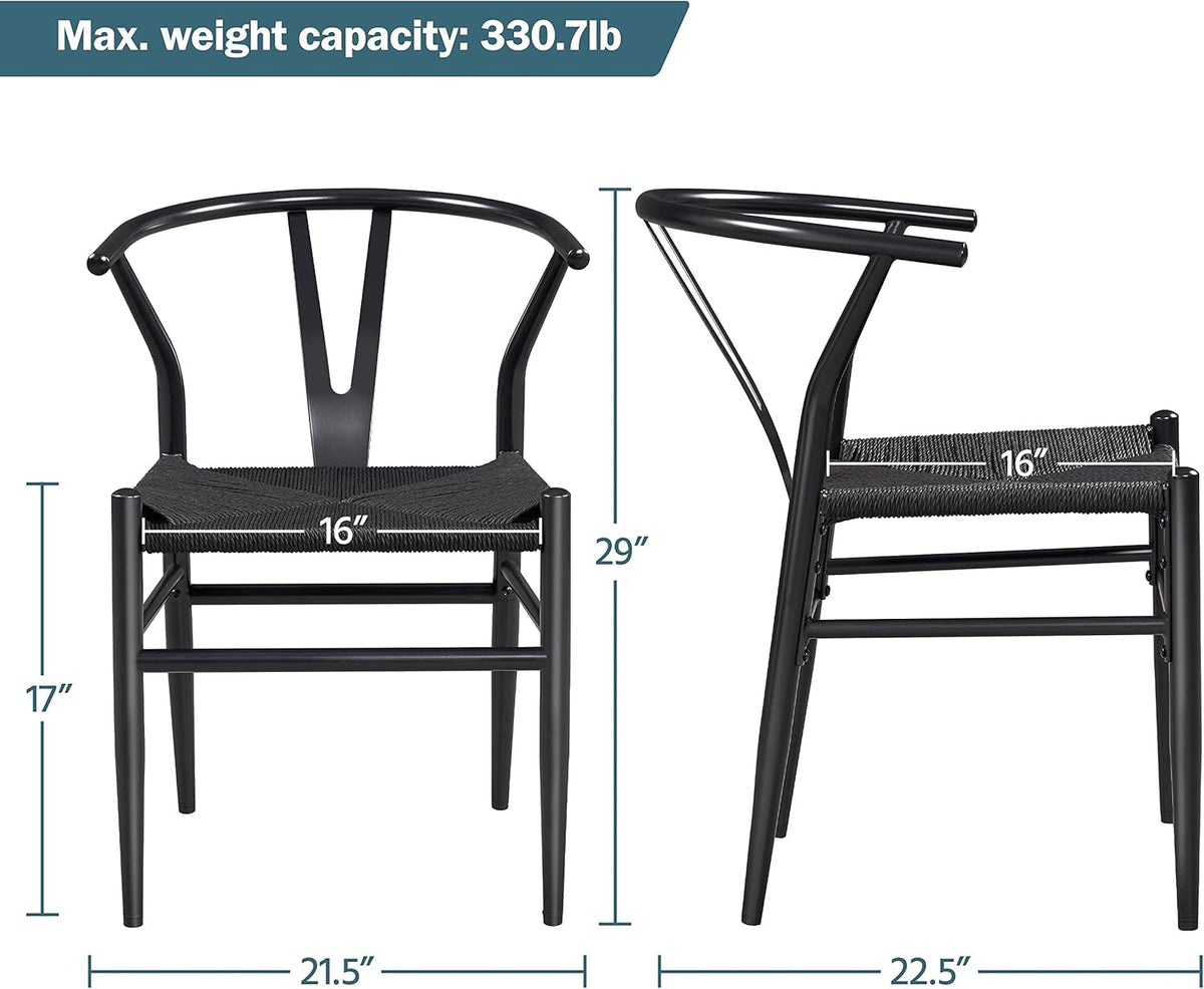 Weave Arm Chair Set 2 Black Y Shaped Backrest Dining Metal