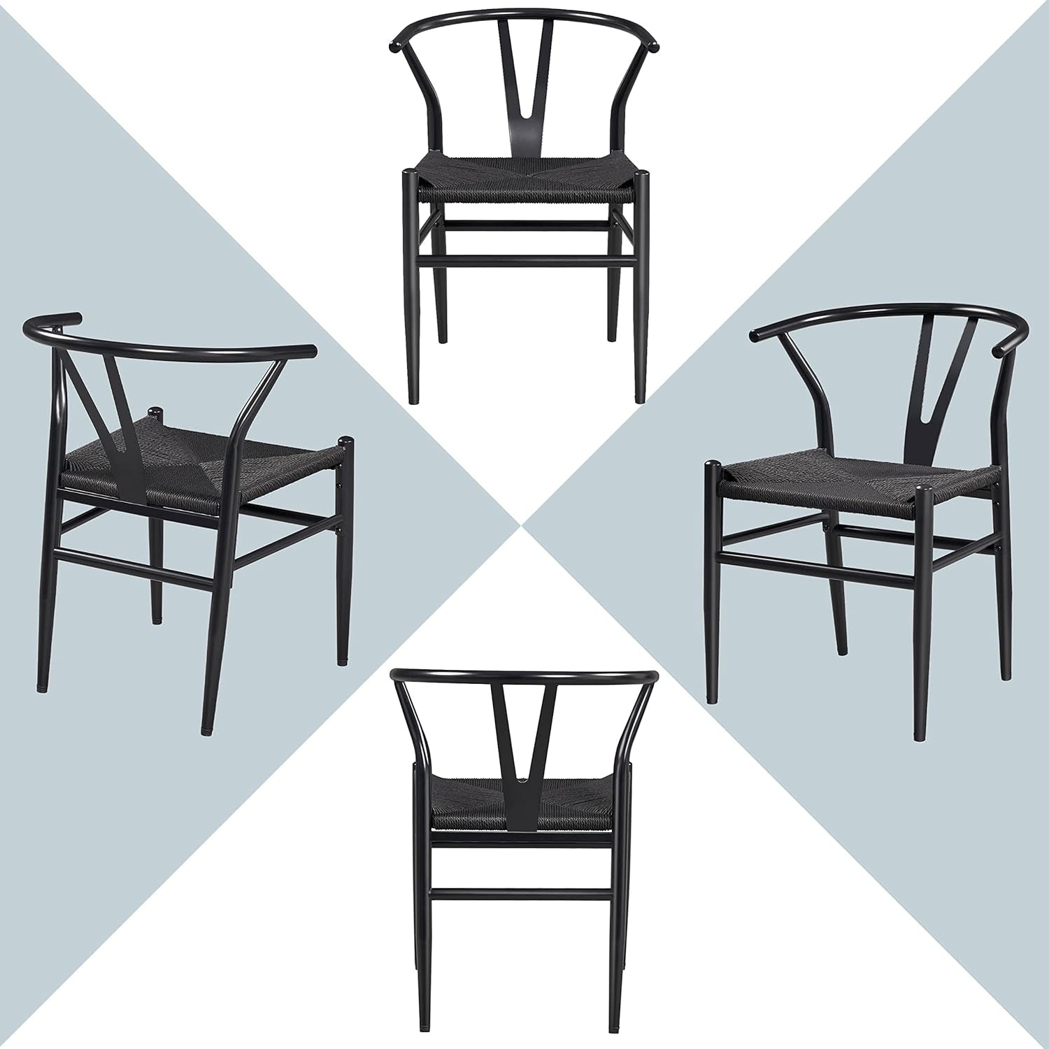Weave Arm Chair Set 2 Black Y Shaped Backrest Dining Metal
