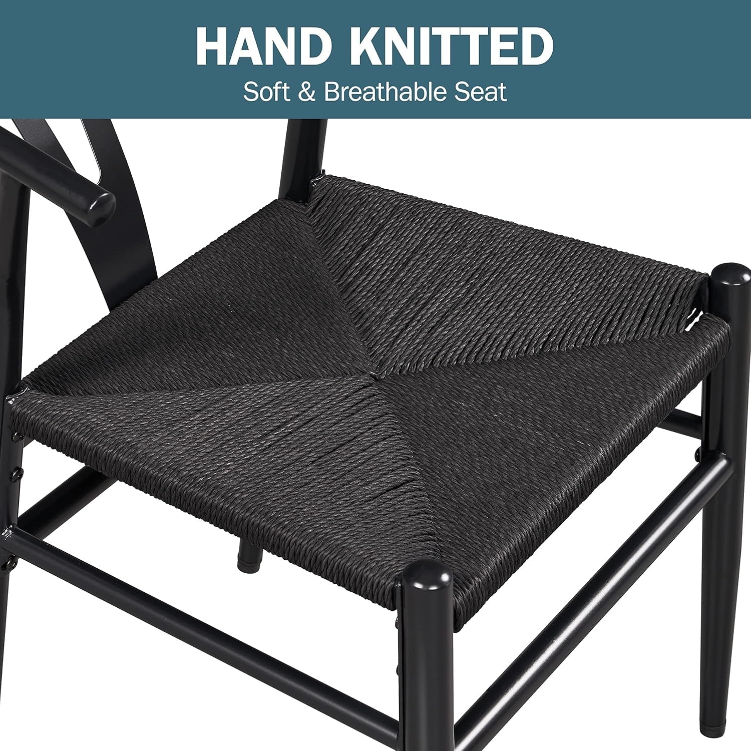 Weave Arm Chair Set 2 Black Y Shaped Backrest Dining Metal
