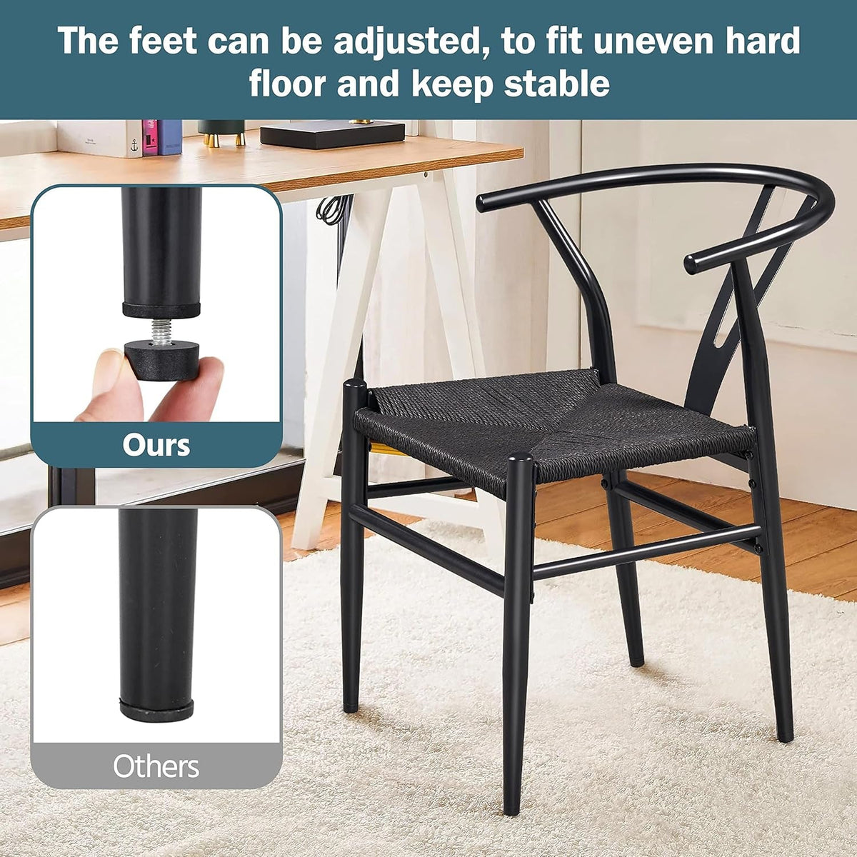 Weave Arm Chair Set 2 Black Y Shaped Backrest Dining Metal