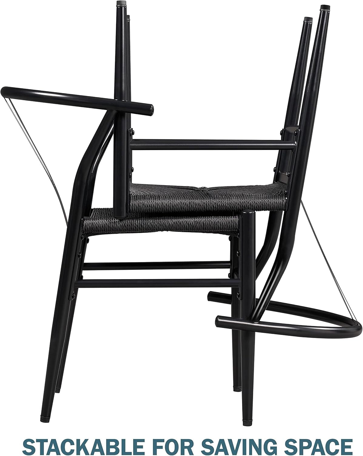Weave Arm Chair Set 2 Black Y Shaped Backrest Dining Metal