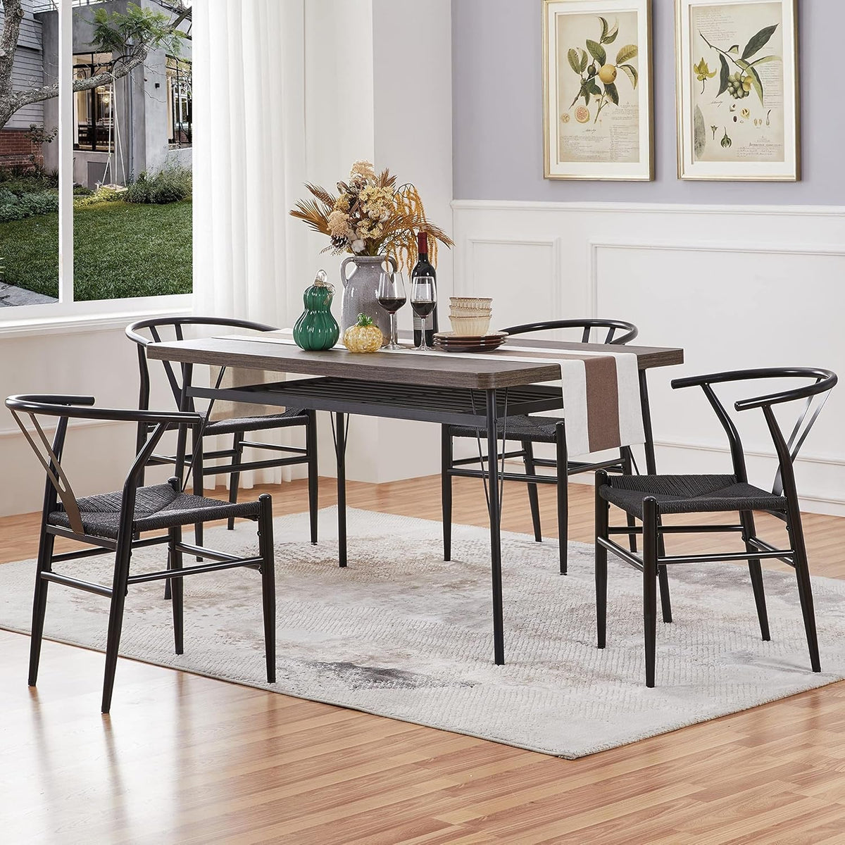 Weave Arm Chair Set 2 Black Y Shaped Backrest Dining Metal