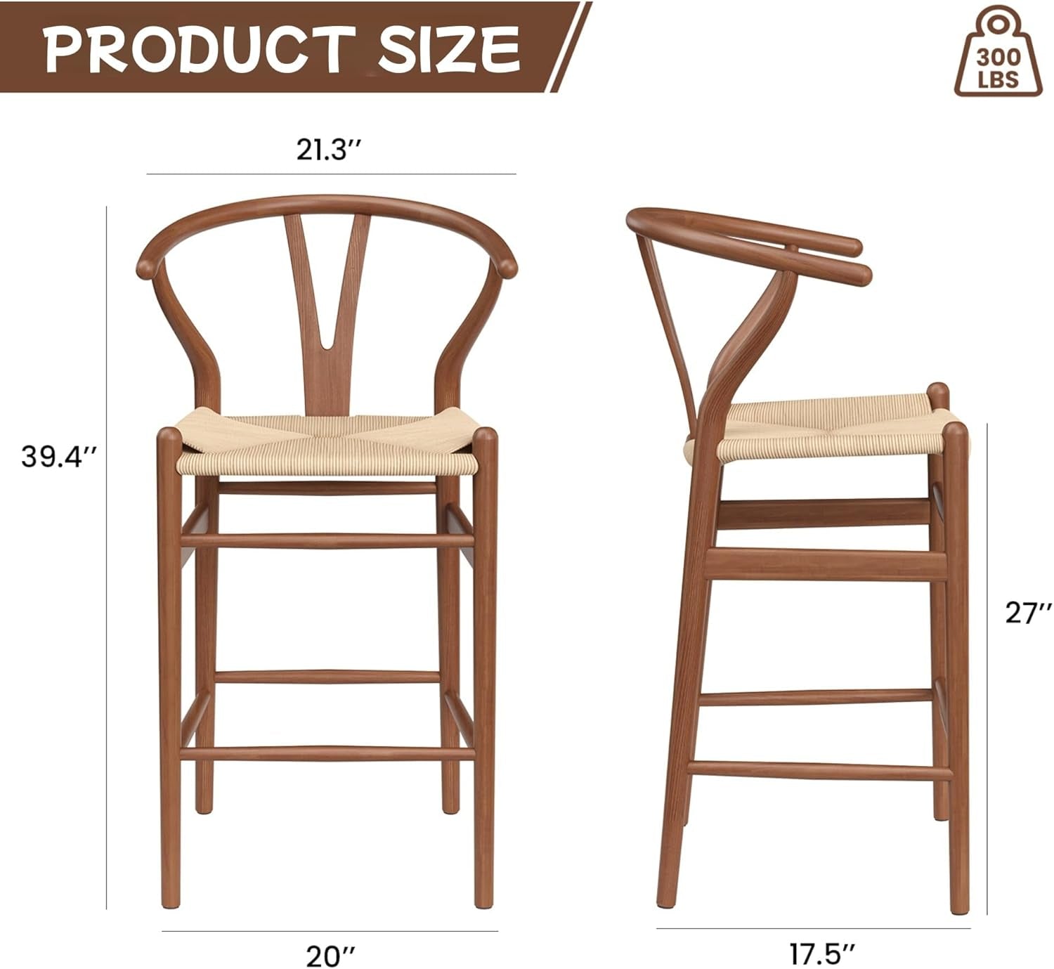Weave Counter Height Bar Stool With Non-Slip Mats
