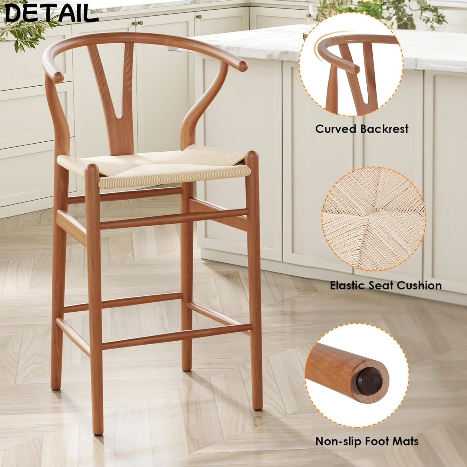 Weave Counter Height Bar Stool With Non-Slip Mats
